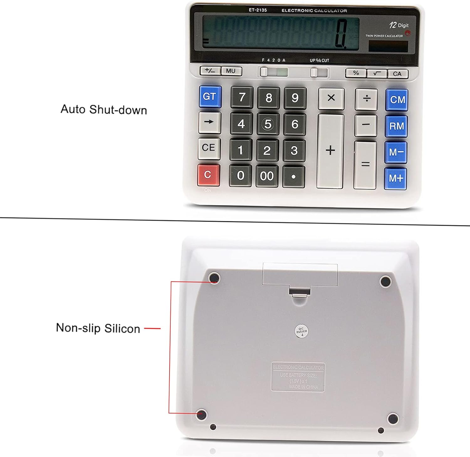 RAYWE Large Computer Electronic Calculator Counter Solar&Battery Power 12 Digit Display Multi-Functional Big Button for Business Office School Calculating image number 4