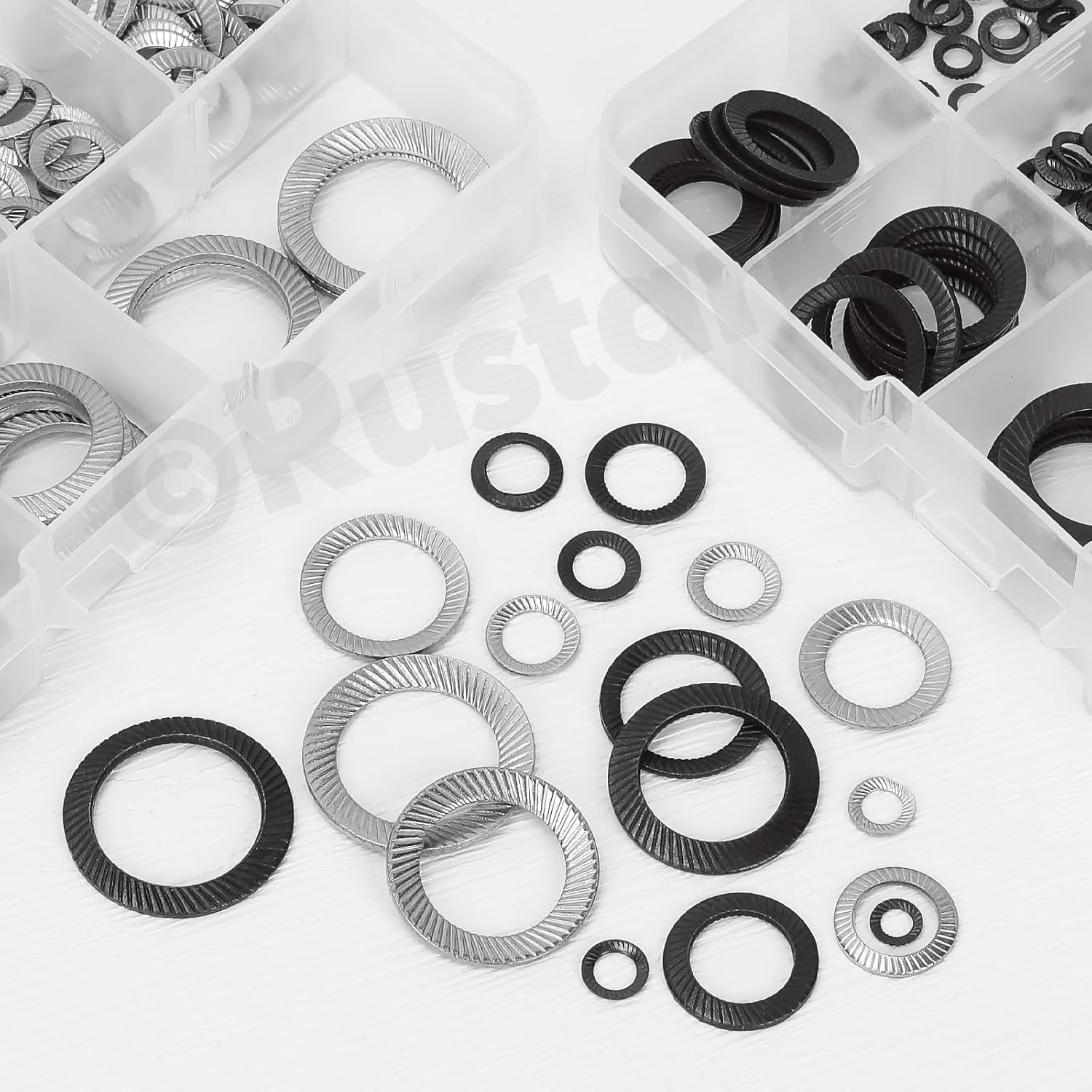 Rustark 160Pcs 9 Sizes 304 Stainless Steel Double Side Lock Washers Silver Tooth Lock Washer Metric Wedge Lock Washer Vibration Resistant Safety Washers for Construction Railway image number 5