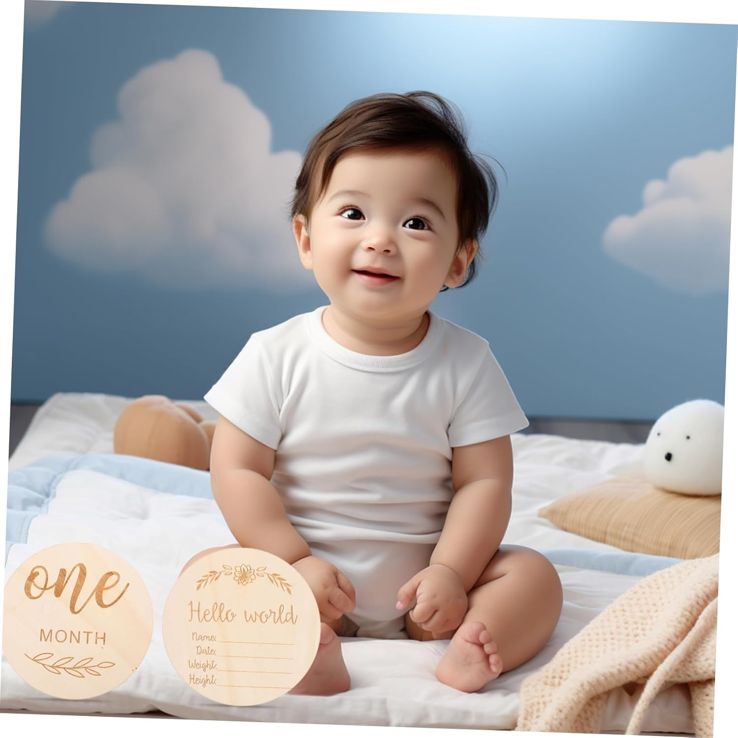 12Pcs Wooden Photo Props Log Milestone Cards Wood Sign Newborn Photography Keepsakes Birth Announcement Sign for Monthly Shower
