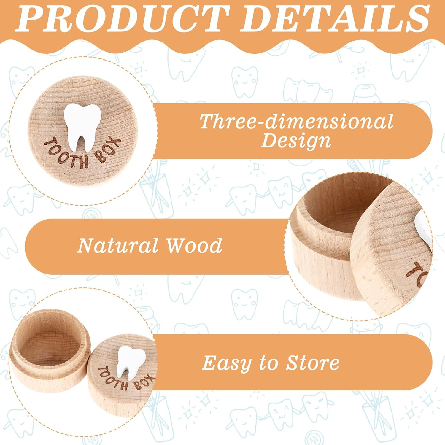 YQQYG 2 Pcs Tooth Fairy Tooth Holder, Wooden Tooth Holder Memory Box with 3D Tooth, Tooth Keepsake Box for Kids Lost Teeth image number 4