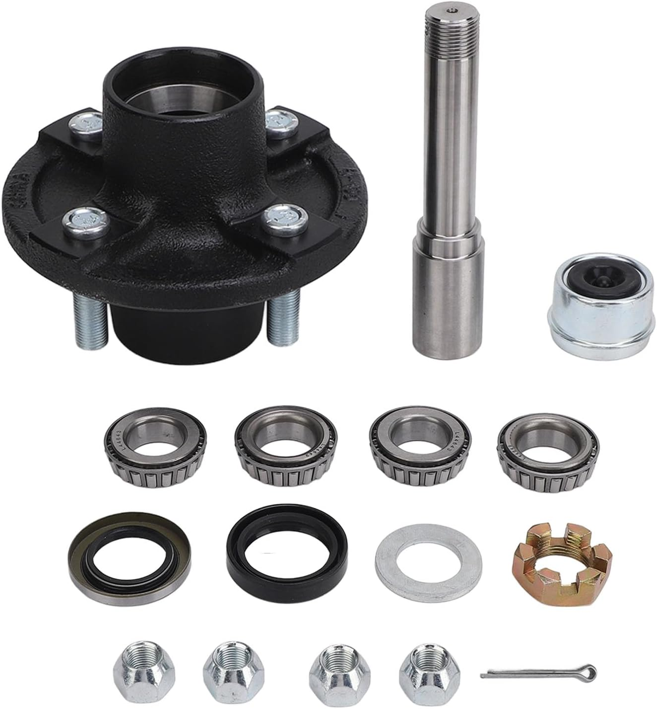 2000Lbs Trailer Axle Kit Heavy Duty High Load Bearing 4 on 4In Screw Idler Hub round Bt8 Spindle for Cargo Boat Trailer Spindle Durable Metal Construction image number 3