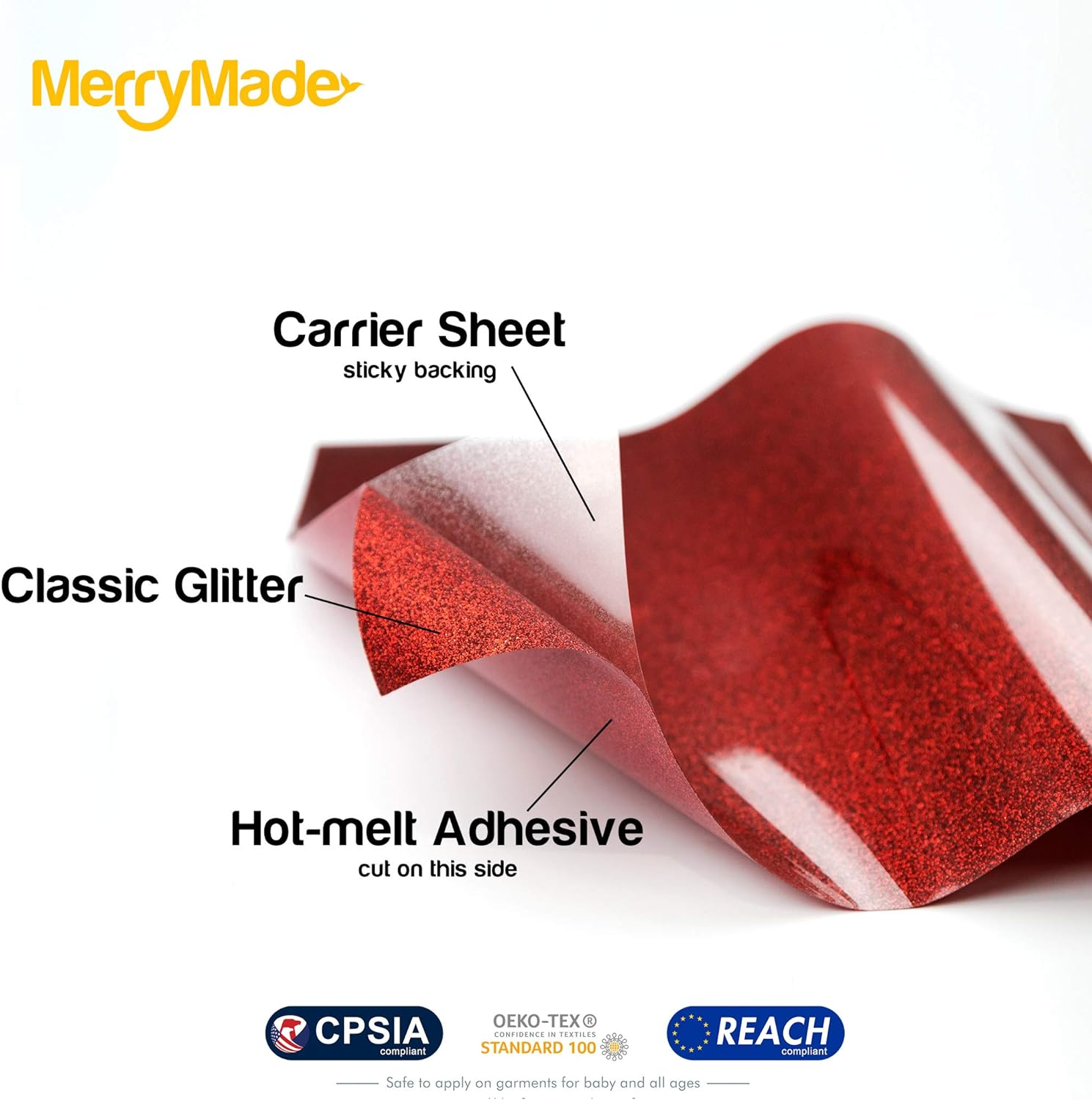 Merrymade Glitter Heat Transfer Vinyl HTV 12"X10" Bundle 15 Sheets, Glitter Iron on Vinyl for Cricut & Silhouette Cameo - HTV Easy to Cut & Weed for T Shirts, Caps & Other Craft Design(Assorted) image number 4