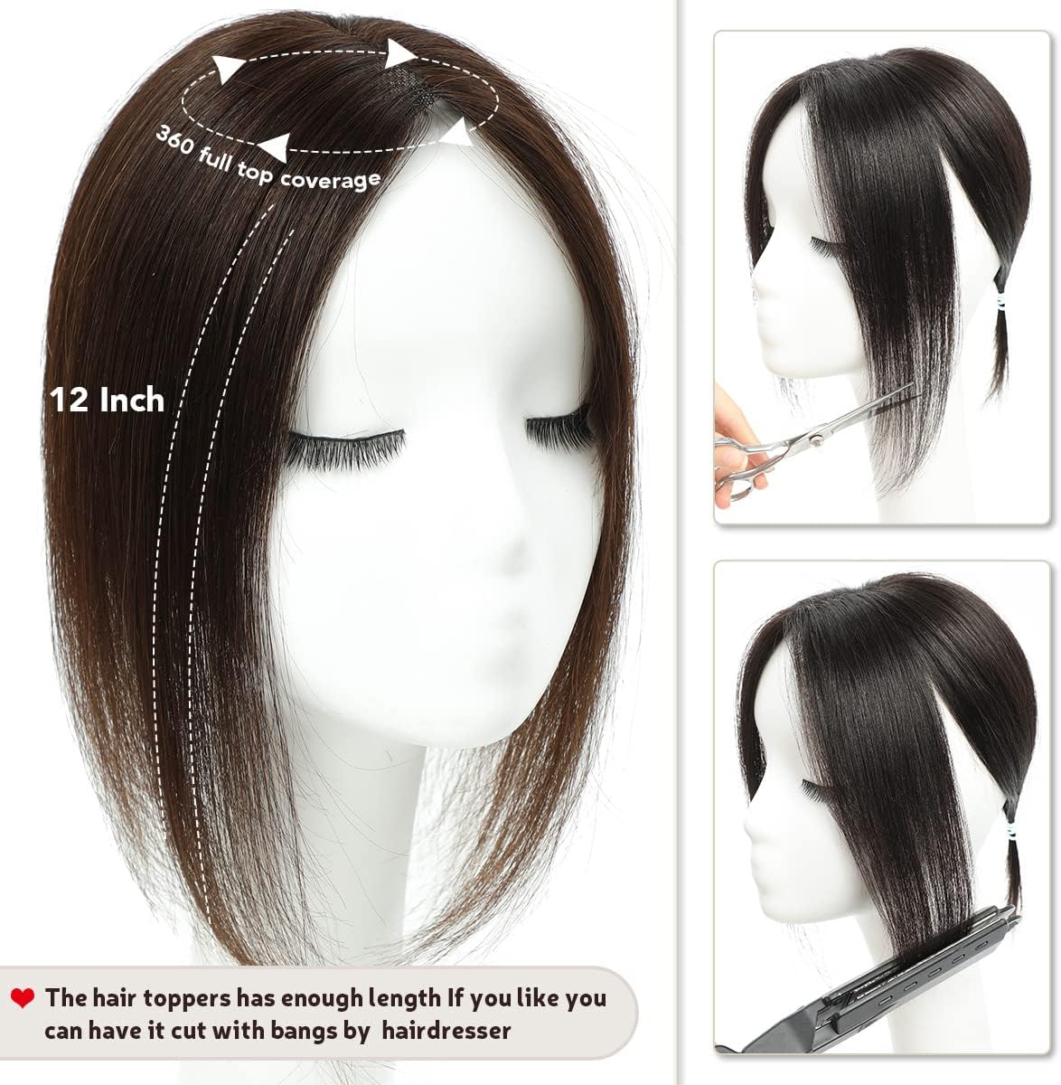 Aimeolyn Hair Toppers, Real Human Hair for Women No Bangs Top Hair Extensions Pieces for Thinning Wiglets Upgrade Lace Base Premium Remy Toppers 12Inch image number 5