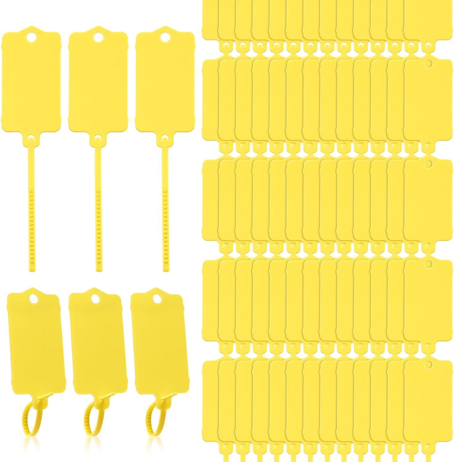 Leonbach Pack of 100 Plastic Shipping Tags, Waterproof Labels, Writable Hang Tags with Sealing Tape, Shipping Cable Ties, Label for Keys and Luggage