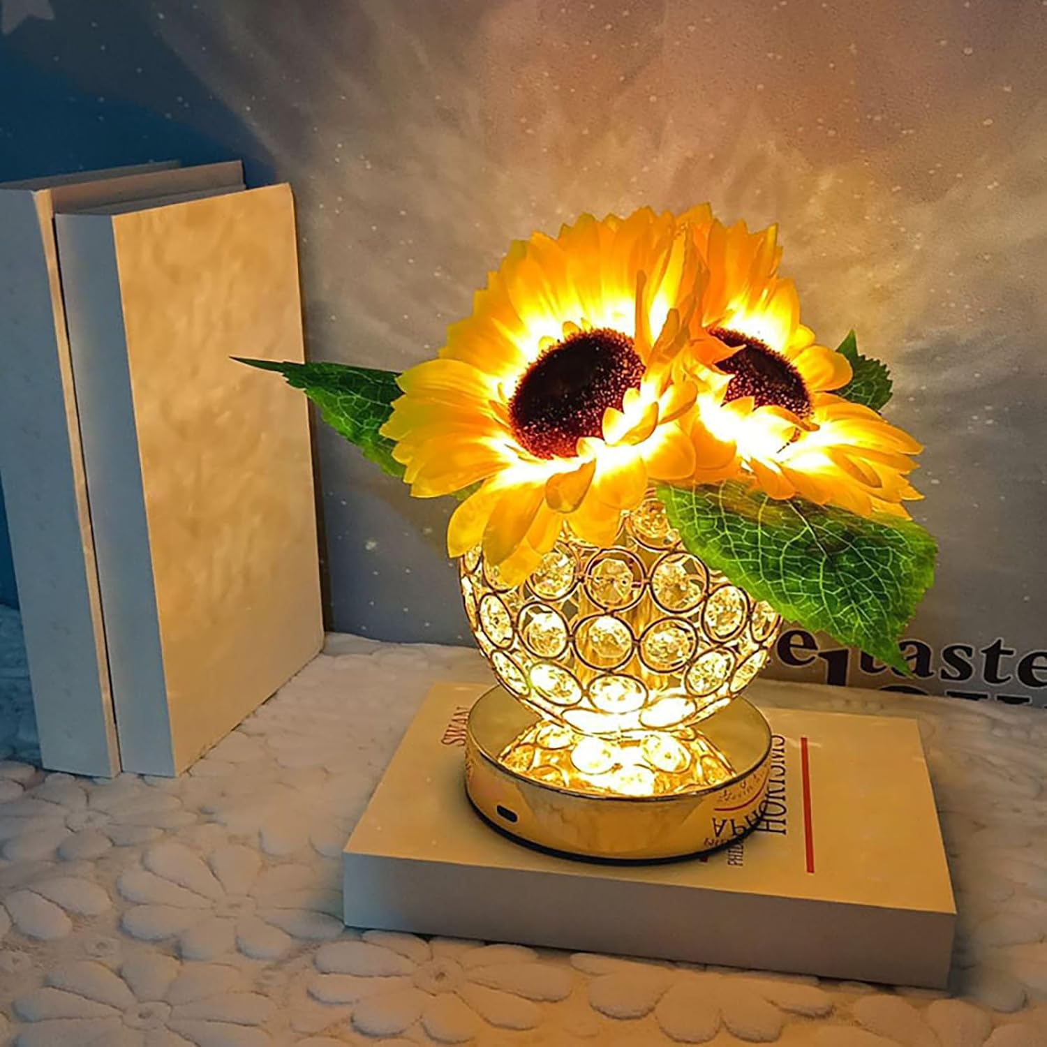 Crystal Tulip Table Lamp, 3 Colors Dimmable Artificial Flowers Light, USB Rechargeable Cordless Lamps, Bedroom Living Room Decoration, Valentine Day, Mothers Day, Christmas Day Gift (Orange Tulip)