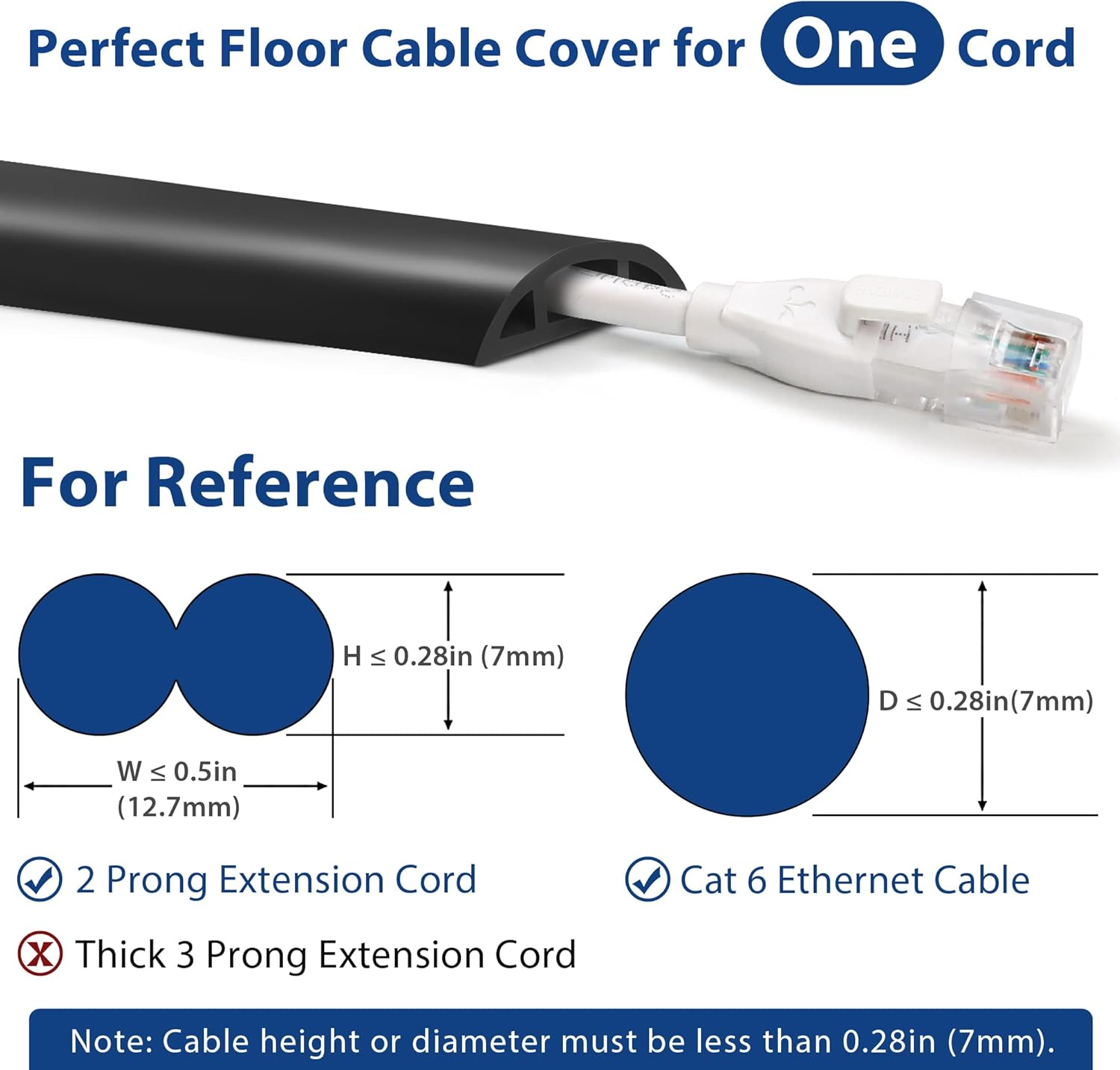 Floor Cable Cover, 4Ft, Black Wire Cover for Floor, Prevent Cable Trips & Protect Wires, Floor Cord Cover - Cord Cavity - 0.39" (W) X 0.24" (H) image number 3