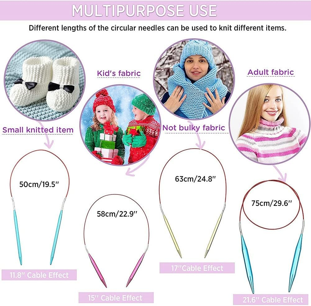 Dovhmoh 26 Pieces Aluminum Interchangeable Circular Knitting Needle Set,13 Size Interchangeable Crochet Needles for Knitting image number 4