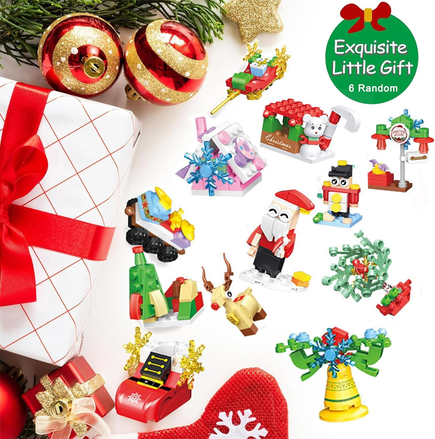 Christmas Crackers Pack of 6,Luxury Christmas Party Crackers Xmas Crackers with Santa Building Block,Novelty Christmas Family Crackers with Novelty Gifts Party Hats Xmas Gift for Christmas Decoration image number 3