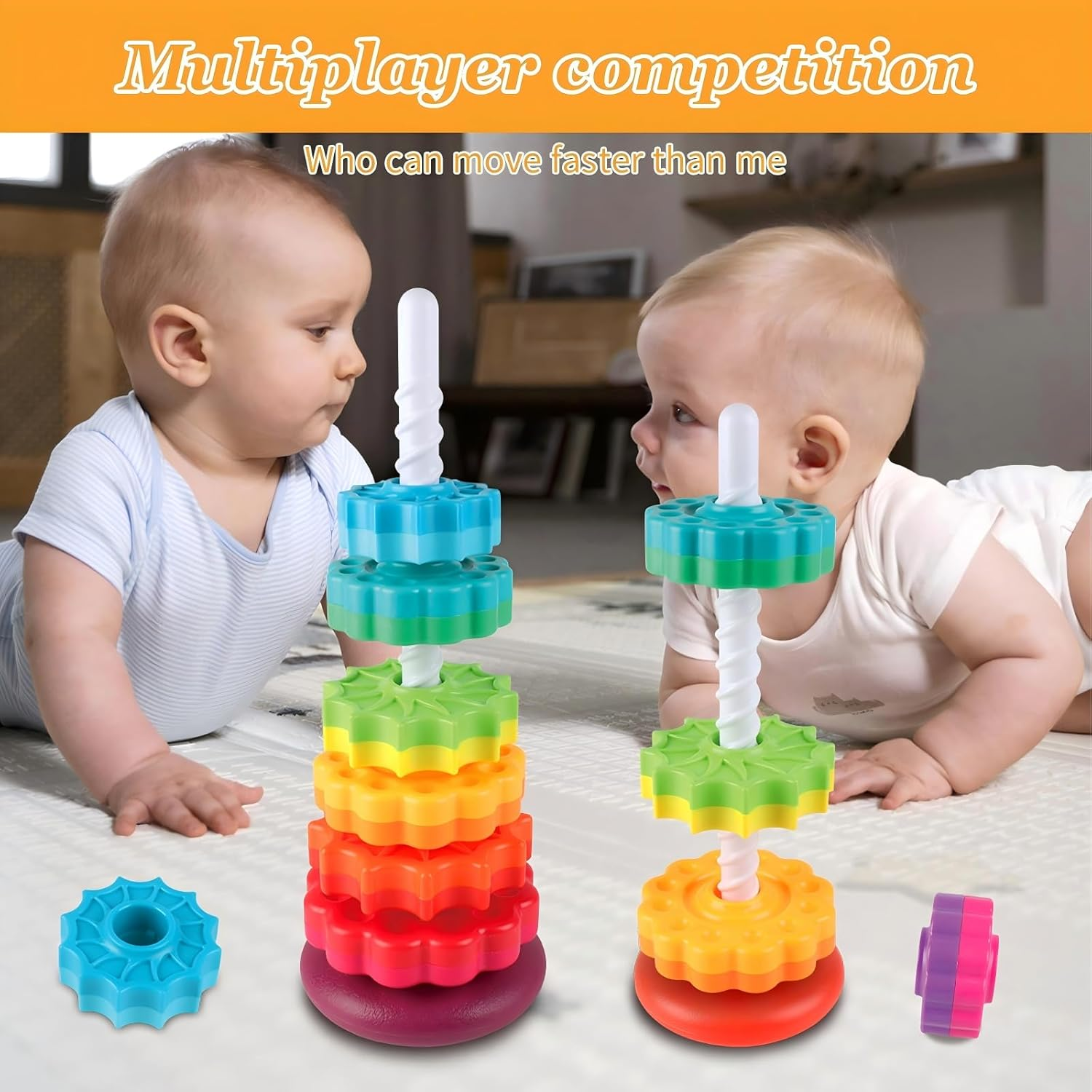 Baby Fidget Toys - Baby Spinning Stacking Toy for Toddlers 1-3, Rainbow Ring Stacker Autism Sensory Toy for Babies 6-12 Months, Kids Boys Girls Christmas Birthday Gifts, Montessori Toys for Babies image number 4