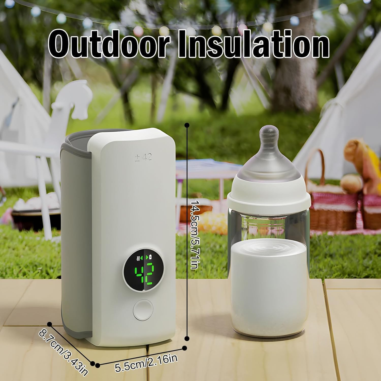 Portable Baby Bottle Warmer with 6-Speed Temperature Control, USB Rechargeable 6000Mah Built-In Battery, Fast Heating Milk Warmer for Travel & Home Use, Fits Most Bottles (98&deg;F-131&deg;F) image number 1