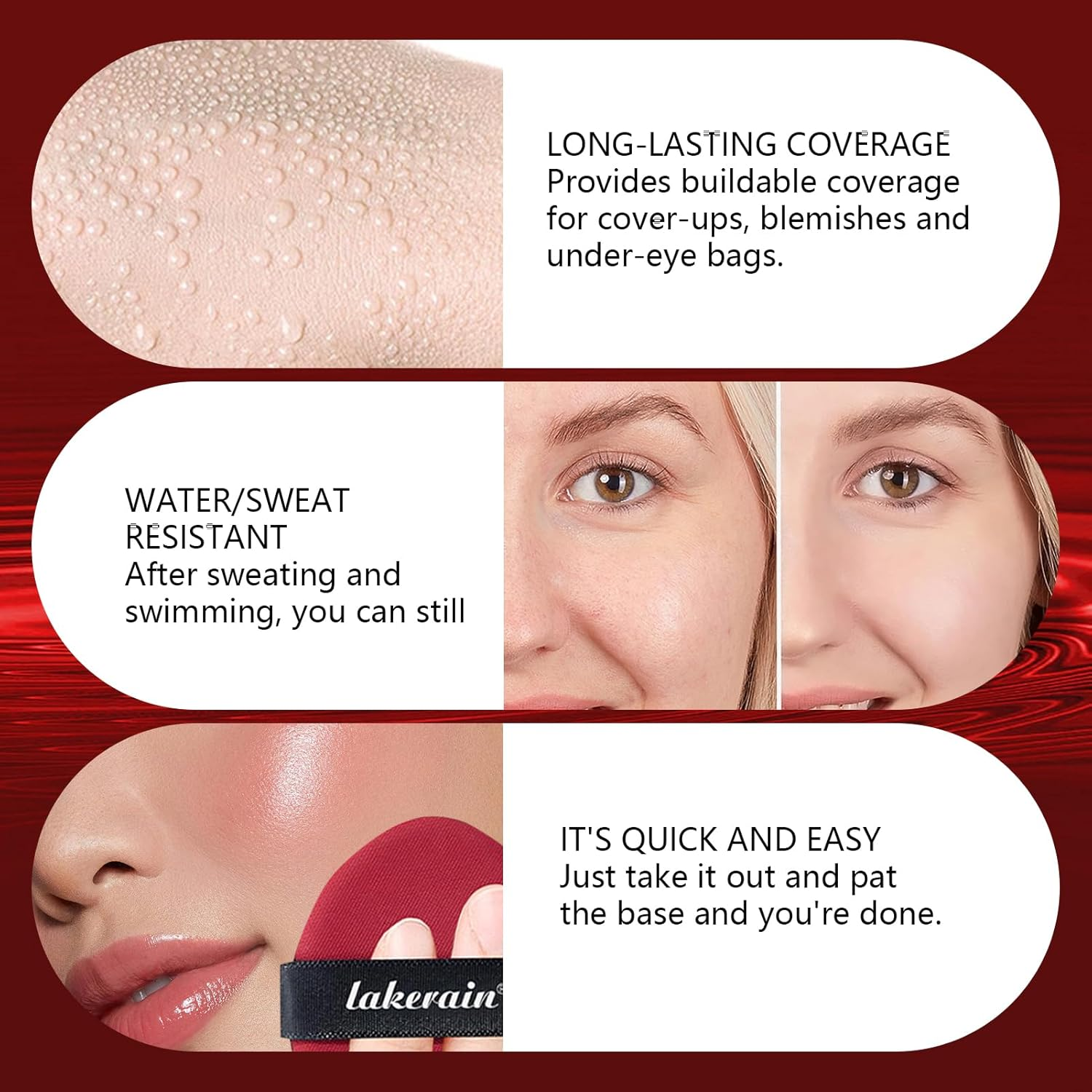 Mask Fit Red Cushion Foundation, 72-Hour Lasting Full Coverage Liquid Foundation with Egg Puff Applicator, Lightweight Hibiscus Extract Buildable Makeup for Glass Skin(#23N Sand, 17G) image number 6