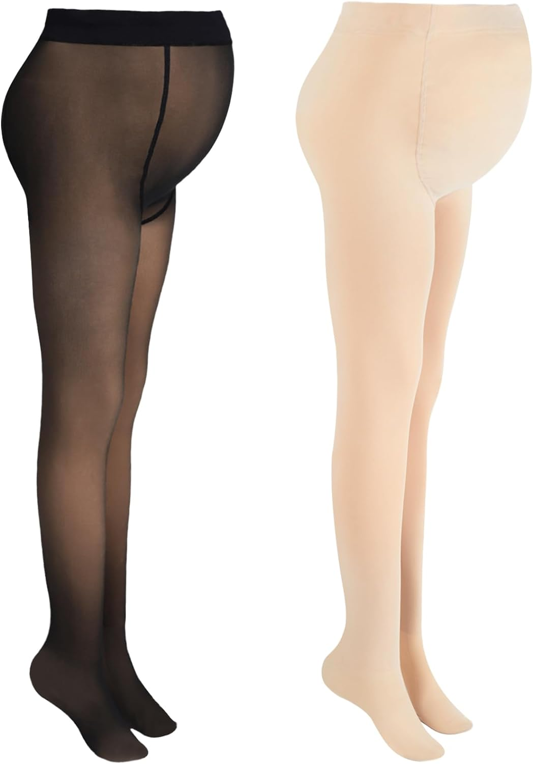 Bonuci 2 Pcs Women Maternity Pantyhose Winter Fleece Lined Tights High Waist Maternity Tights Stretchy Pregnancy Warm Tights