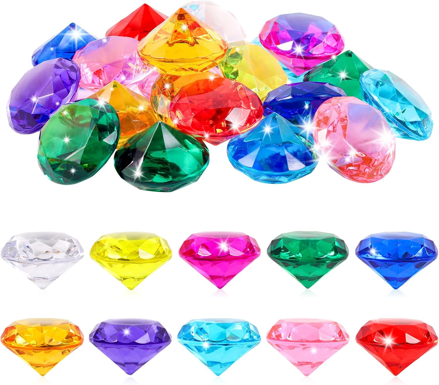 Niceup 26Pcs Diamond Gems Kids Princess Mermaid Pirate Party Favors Treasure Toys, 1.57In Fake Jewels Plastic Gemstones for Easter Eggs Filler Basket Stuffers, Hunt Hide Seek Toys, Diving Pool Toys image number 6