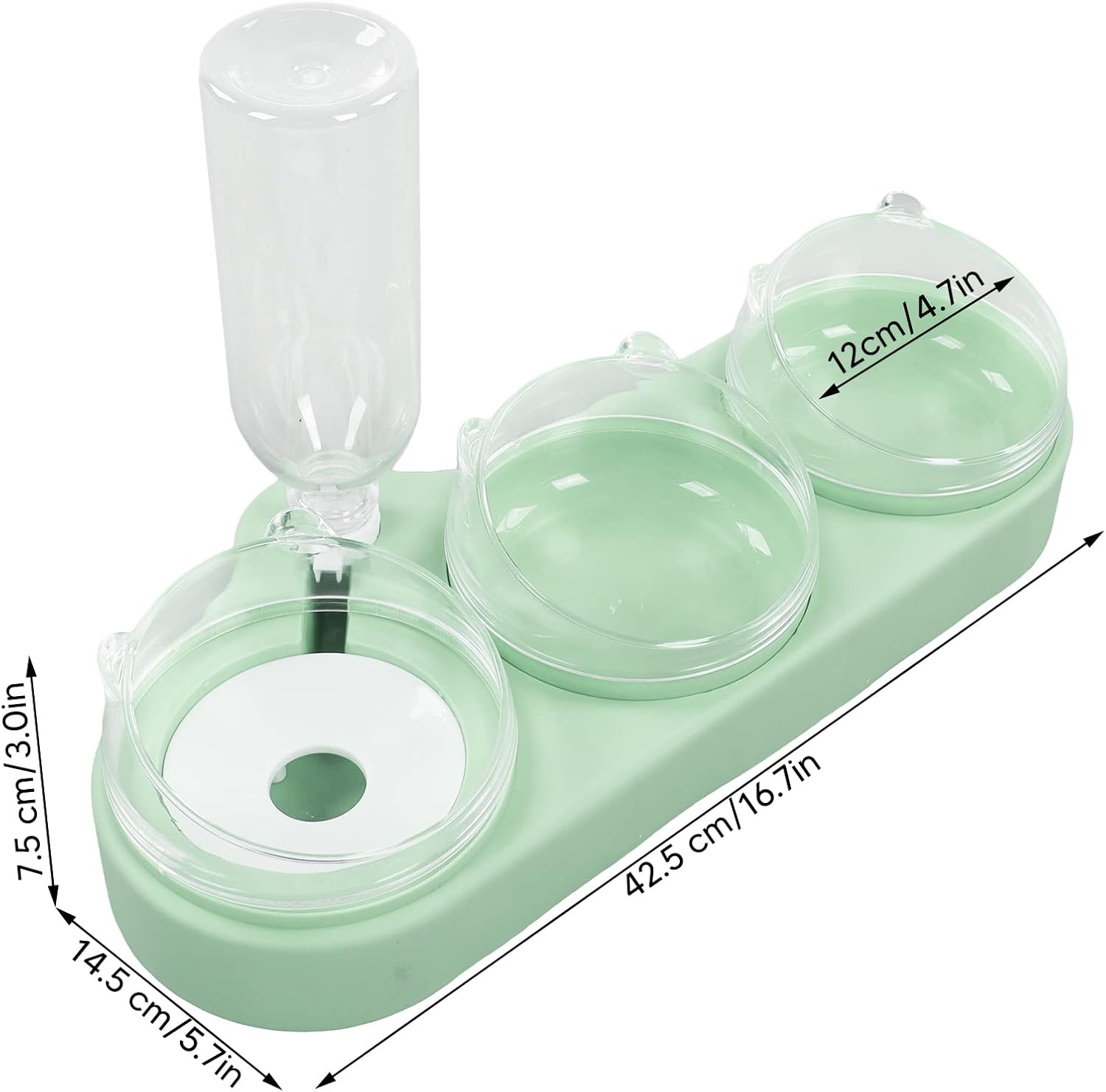 3 in 1 Cat Double Food Bowls, Pet Bowls Pet Food Water Feeder Automatic Puppy Feeder, Multipurpose Food Grade PP Automatic Water Feeder Bowls for Small Cats and Dogs (Light Green) image number 6