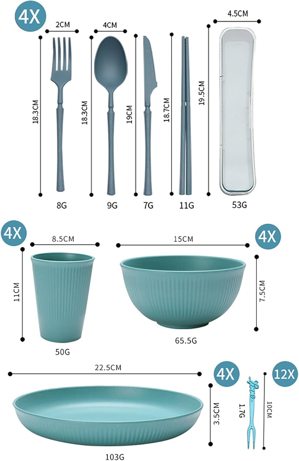 32 Pieces Wheat Straw Dinnerware Sets, Reusable Unbreakable Dinnerware Set, Plastic Dinnerware Sets, Picnic Camping Dinner Sets, Lightweight Camping Plates Cups and Bowls Set for Dorm Kitchen image number 1