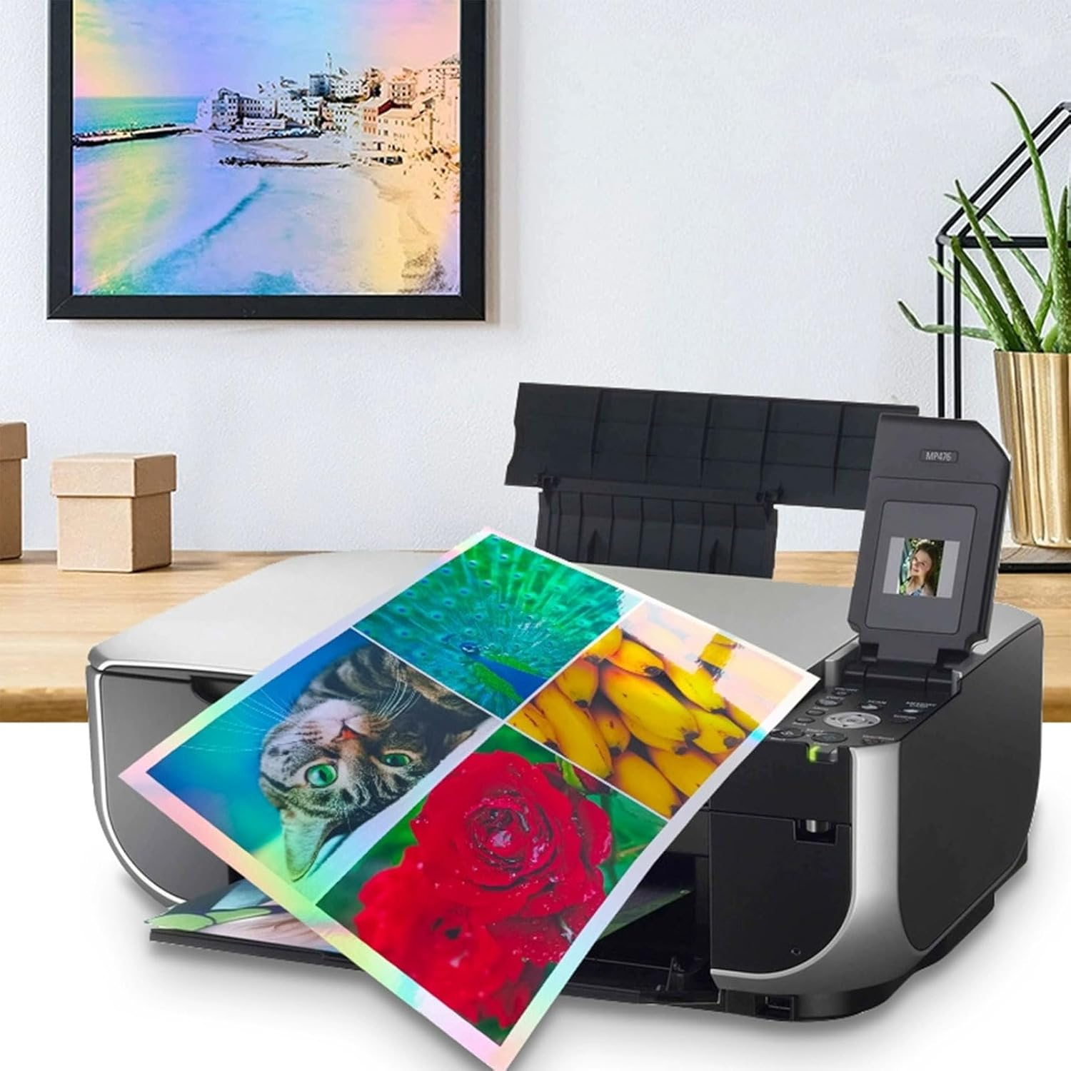 Xolixorium Holographic Glossy Printable Vinyl Sticker Paper A4 Size 20 Sheets, Waterproof Quick-Dry Paper for Inkjet & Laser Printers, Vibrant Color Craft Supplies