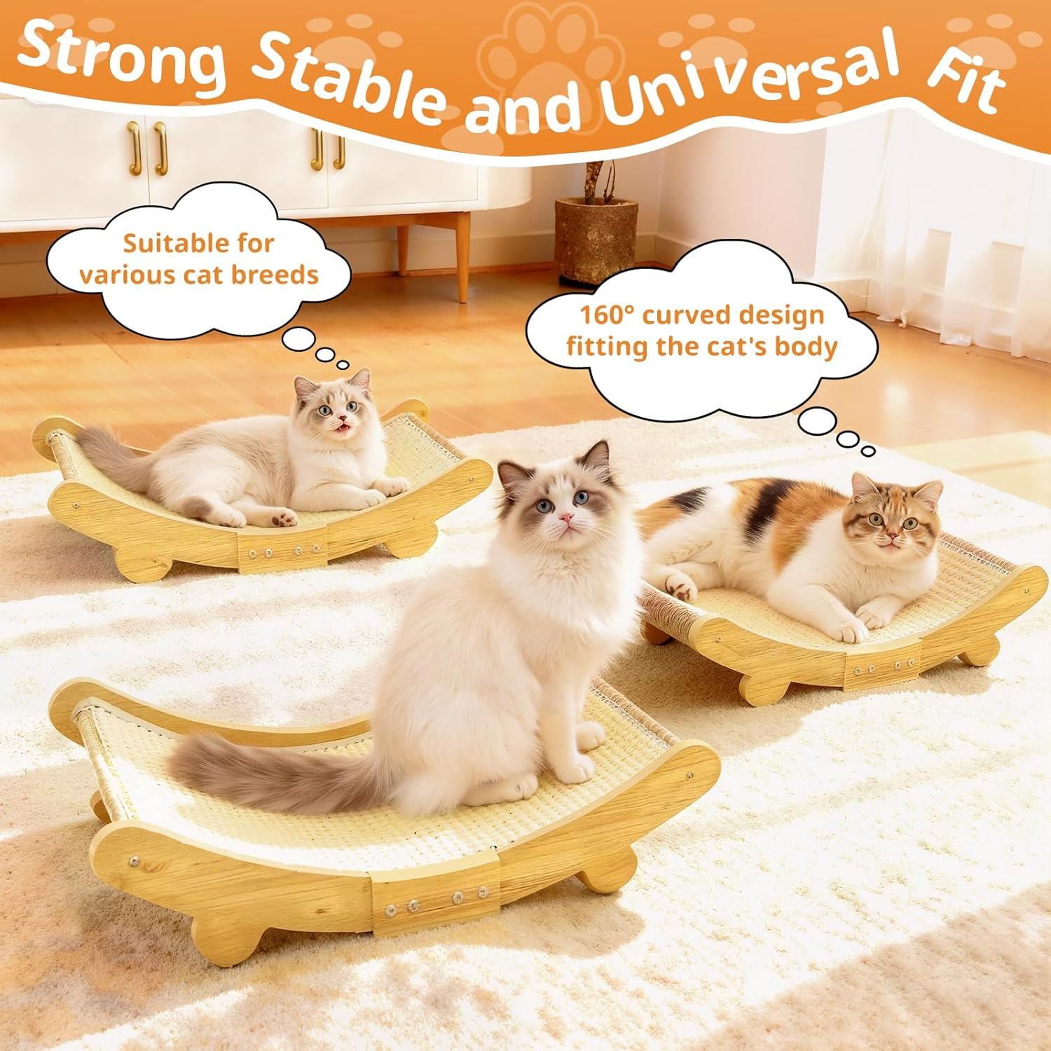 JORAGO Cat Scratcher Bed - Sisal Durable Cats Scratching Pad for Indoor Cats Lounger & Sleep & Scratch, Cozy Kitten Recliner Sofa, Sturdy Solid Wood Frame for Kitty Entertain and Rest, Kittens Gifts image number 5