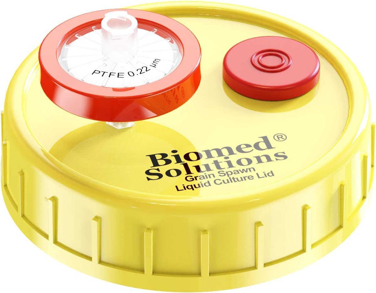 6Pcs Regular Mouth Liquid Culture Lid,Grain Spawn Cultivation Mason Jar Lid with 0.22Um PTFE Syringe Filter & 20Mm Self Healing Injection Ports for Mushroom Growing Mycology(Yellow) image number 2