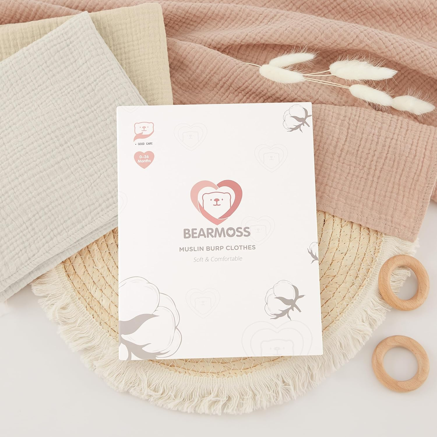 Bearmoss 100% Cotton Muslin Burp Cloths Sets 6 Pack Large Burping Clothes Extra Soft Absorbent 60X60Cm for Newborn Unisex Baby Girls and Boys (Gray Green) image number 5