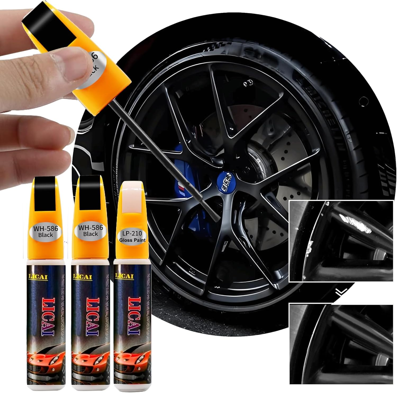Quick & Easy Gloss Black Rim Scratch Repair Pen for Car Wheels Universal Touch up Paint to Fix Scratches, Curb Rashes & Surface Damage,Black Rim Touch up Paint(Pure BLACK and Varnish) image number 4