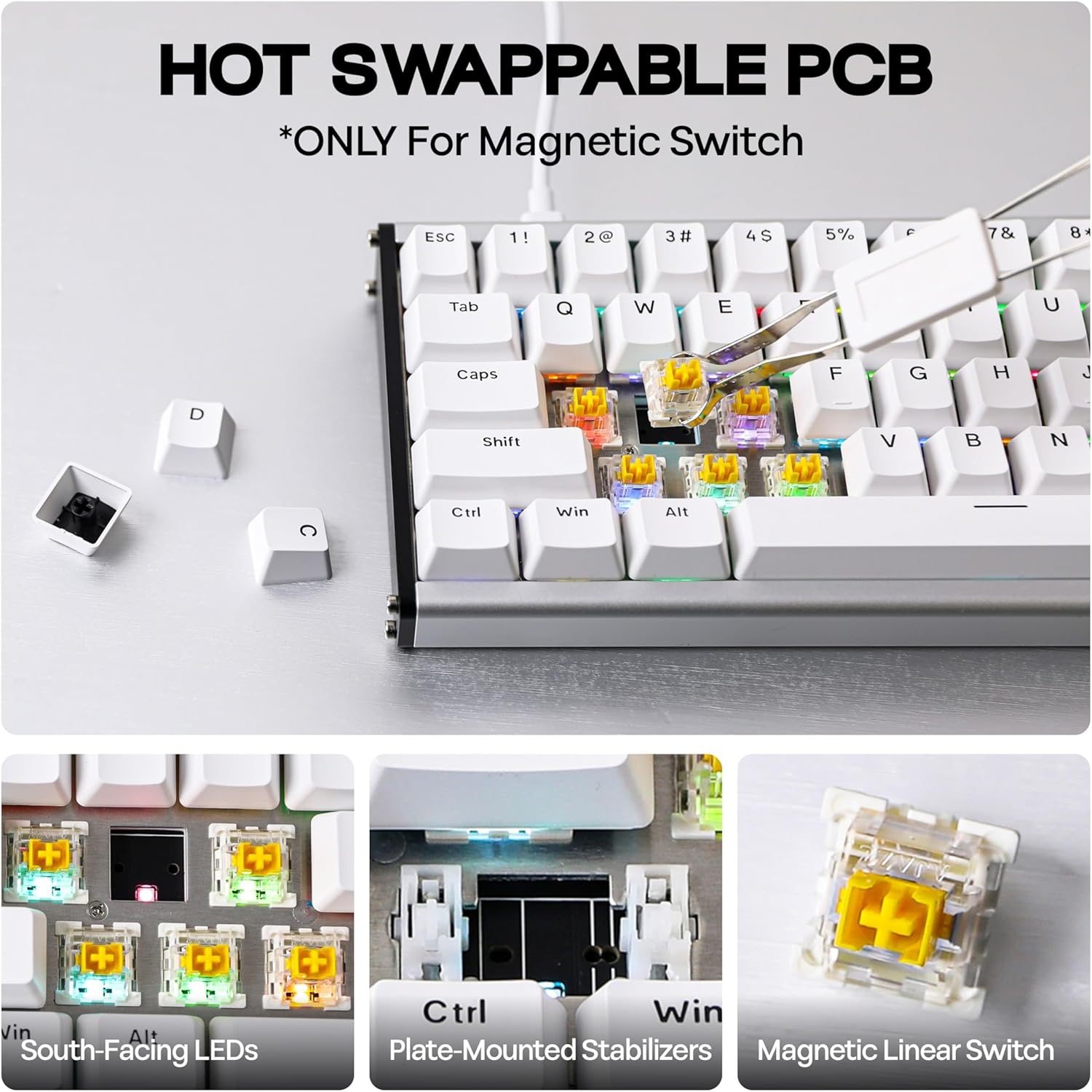 Mechlands AJAZZ ALUX68 HE Aluminum Rapid Trigger Gaming Keyboard with Magnetic Switch, Wired Hall Effect Keyboard with 8K Polling Rate, 0.125Ms Latency, RGB Backlight (White, ALUX68 Plus) image number 6