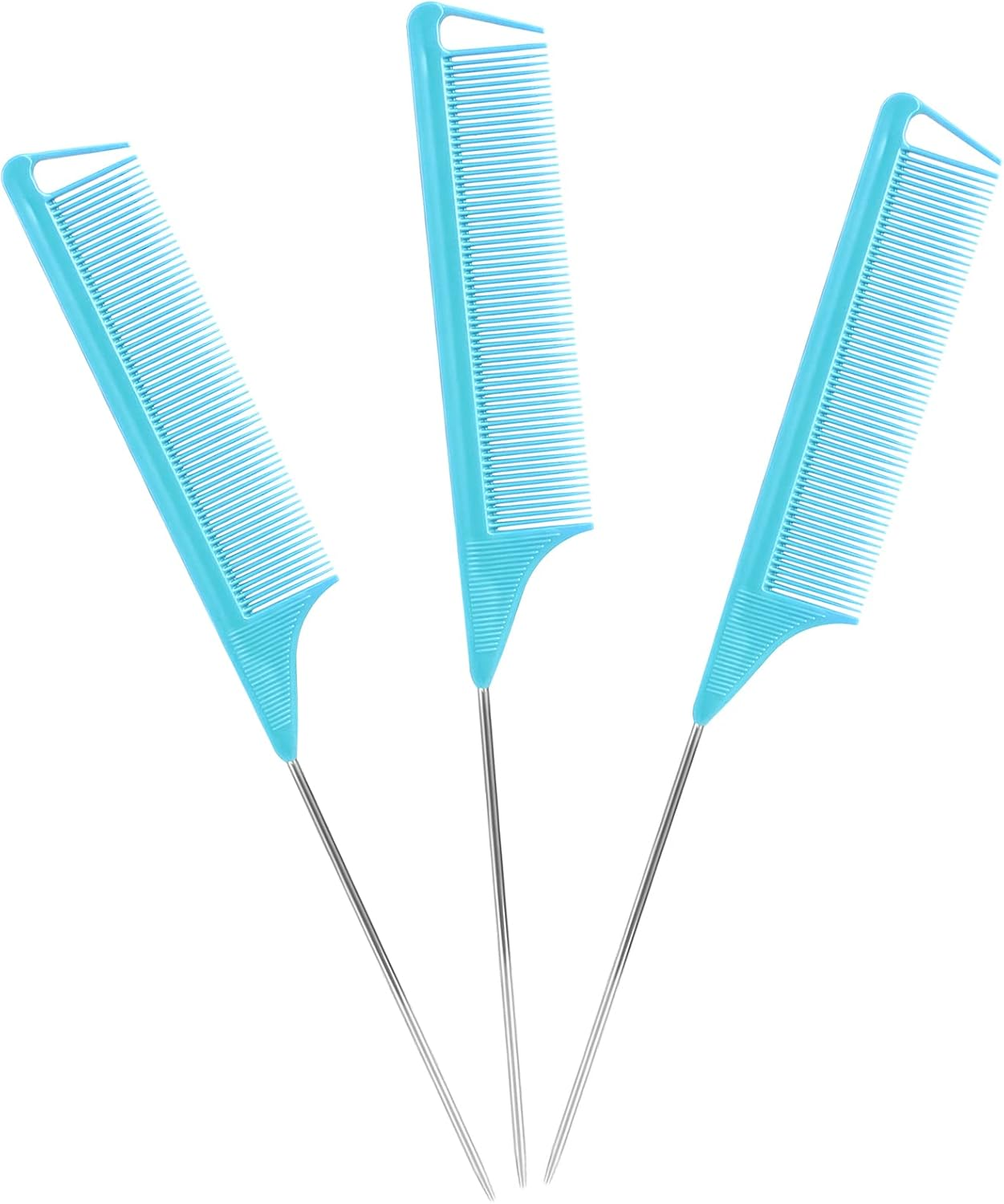 Rat Tail Combs Set: 3Pcs Steel Pin Teasing Combs for Hair Stylists, Parting Combs for Women (Green)