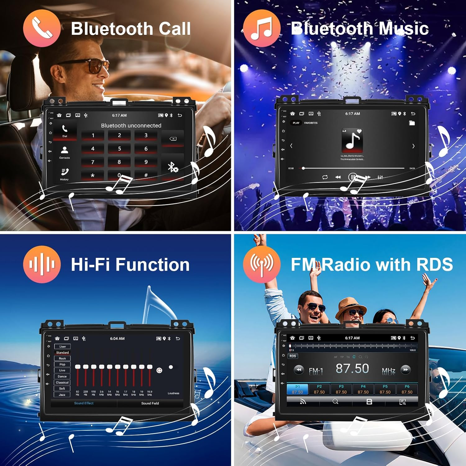 [2G+64G] Car Radio for Toyota Prado 120/ Lexus Gx470 2004-2009 Android Car Stereo Carplay Wireless Android Auto, Hodozzy 9 Inch Touch Screen with Gps/Wifi/Bluetooth, FM RDS, Mirror Link,Backup Camera image number 6