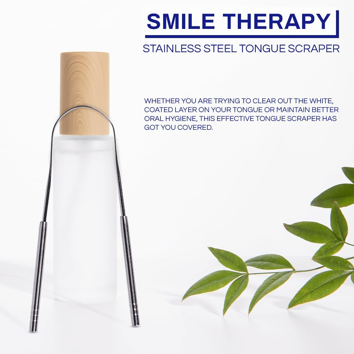 Smile Therapy Stainless Steel Tongue Scraper | U-Shaped Tongue Scraper Safe & Easy to Use Tongue Cleaner for Fresh Breath, a Clean Mouth & Restored Taste | Oral Hygiene Tool