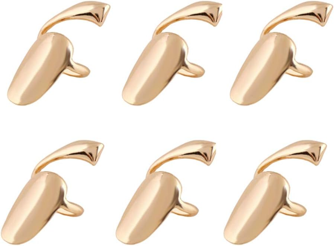6Pcs Gold Metal Fingernail Rings Finger Opening Ring Fingertip Protective Caps Nail Art Manicure Decoration Accessories image number 1