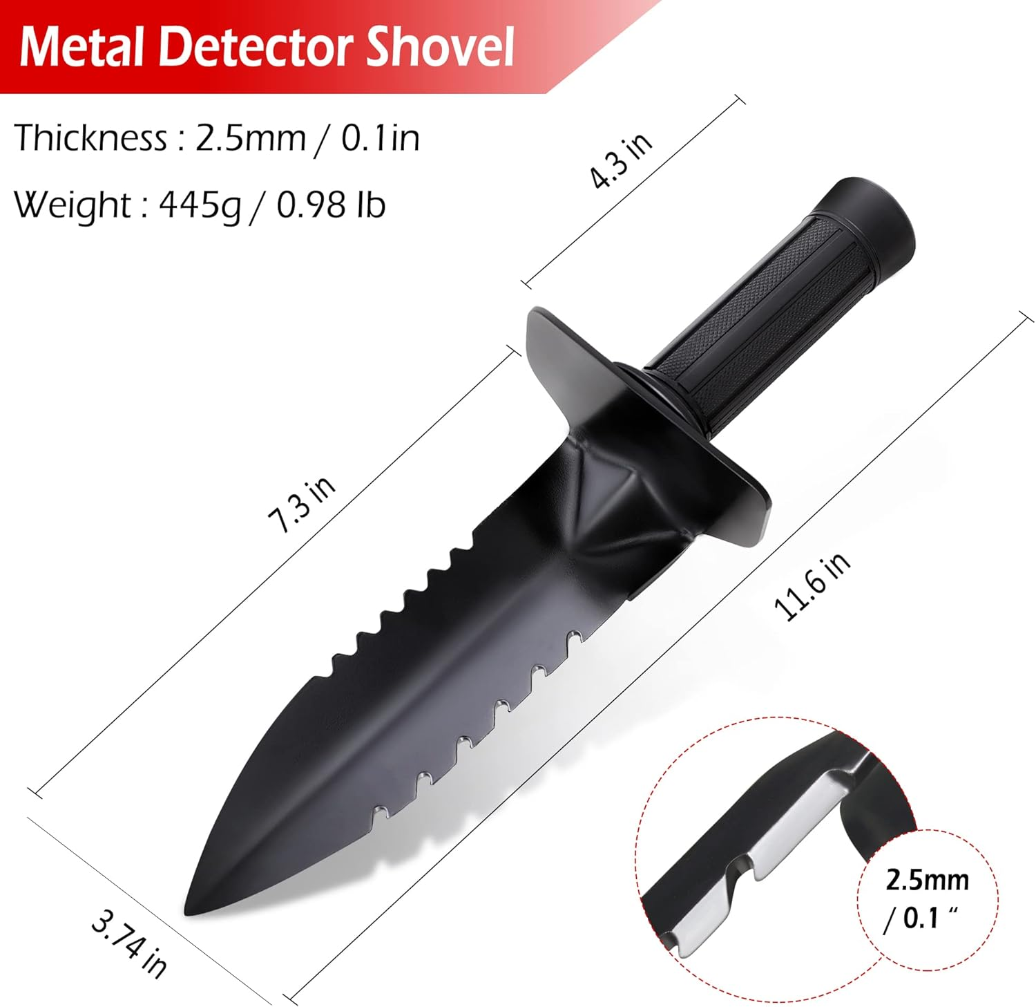 LRLXE Metal Detector Shovel, Sturdy Heavy Duty Double Serrated Edge Digger, Metal Detecting Digging Tool with Sheath for Metal Detection Digging, Garden Accessories for Planting, for Belt Mount image number 1