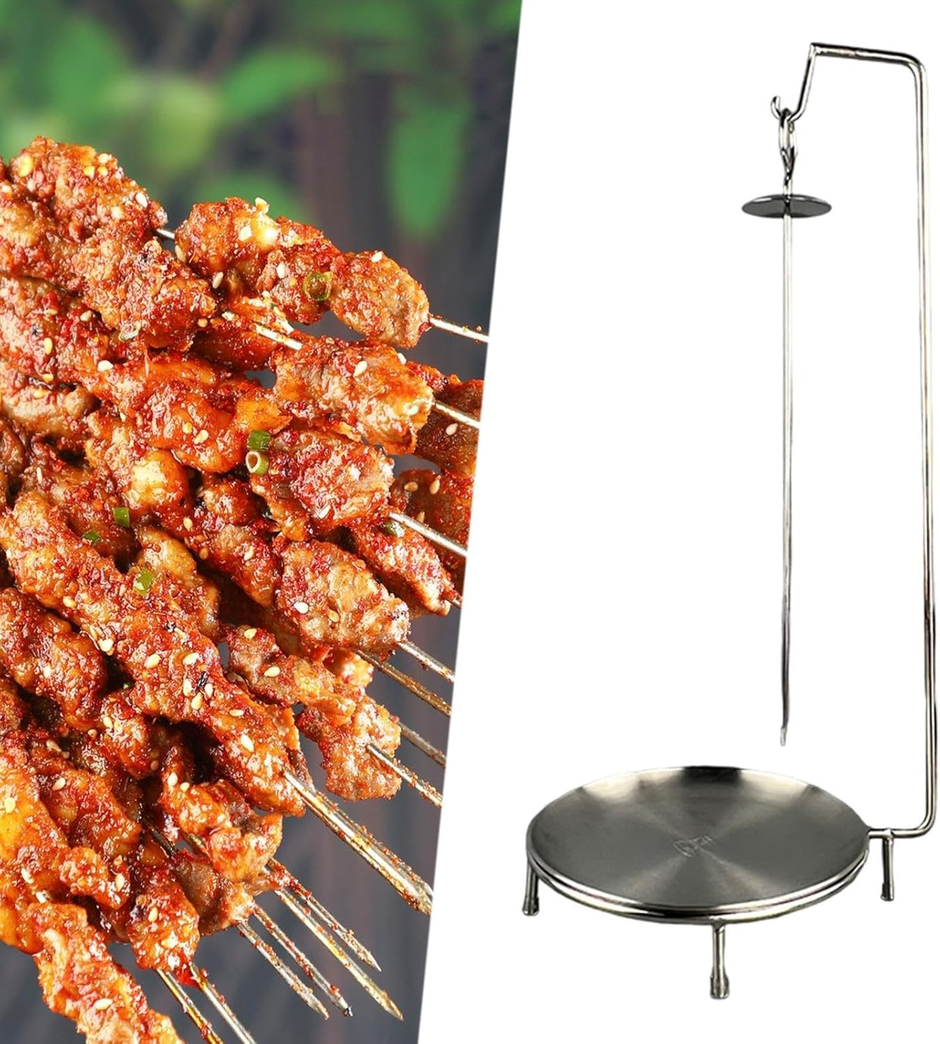 Generic Grill Vertical Stand Kebab Hanger with Drip Tray Skewer Holder image number 1