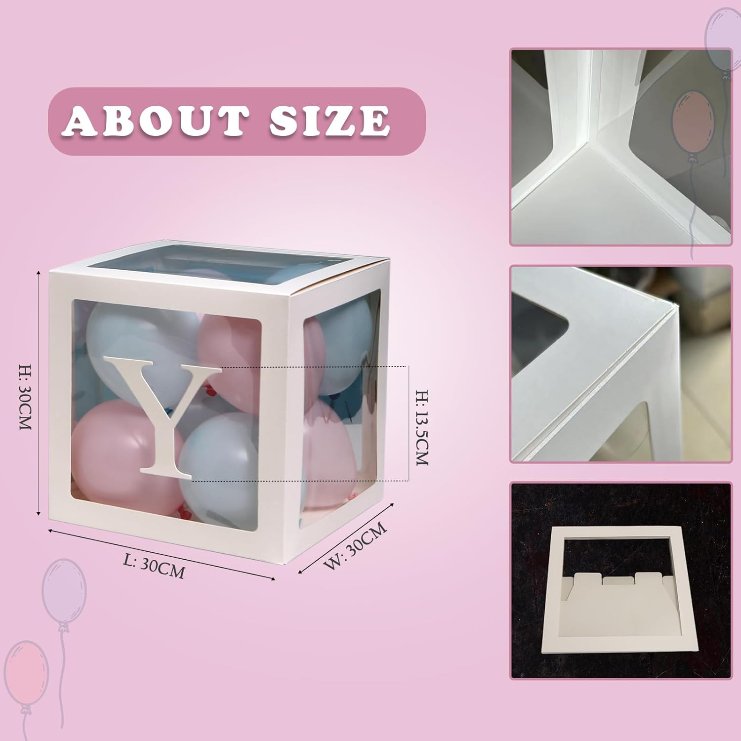 Baby Balloon Boxes with Letters, Set of 4 White Box for Baby Shower, Gender Reveal, Birthday Party Decoration image number 4