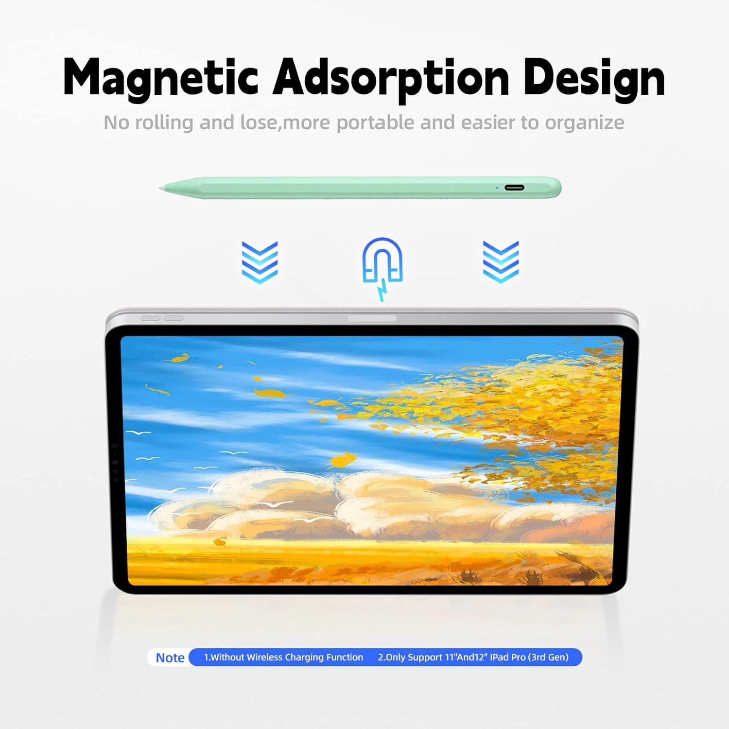 Stylus Pen for Ipad with Palm Rejection, Active Pencil 2Nd Generation Compatible with Apple Ipad Pro 11/12.9, Ipad 10/9/8/7/6Th Gen, Ipad Mini 5Th/6Th Gen,Ipad Air 3Rd/4Th/5Th Gen-Green - Black image number 2