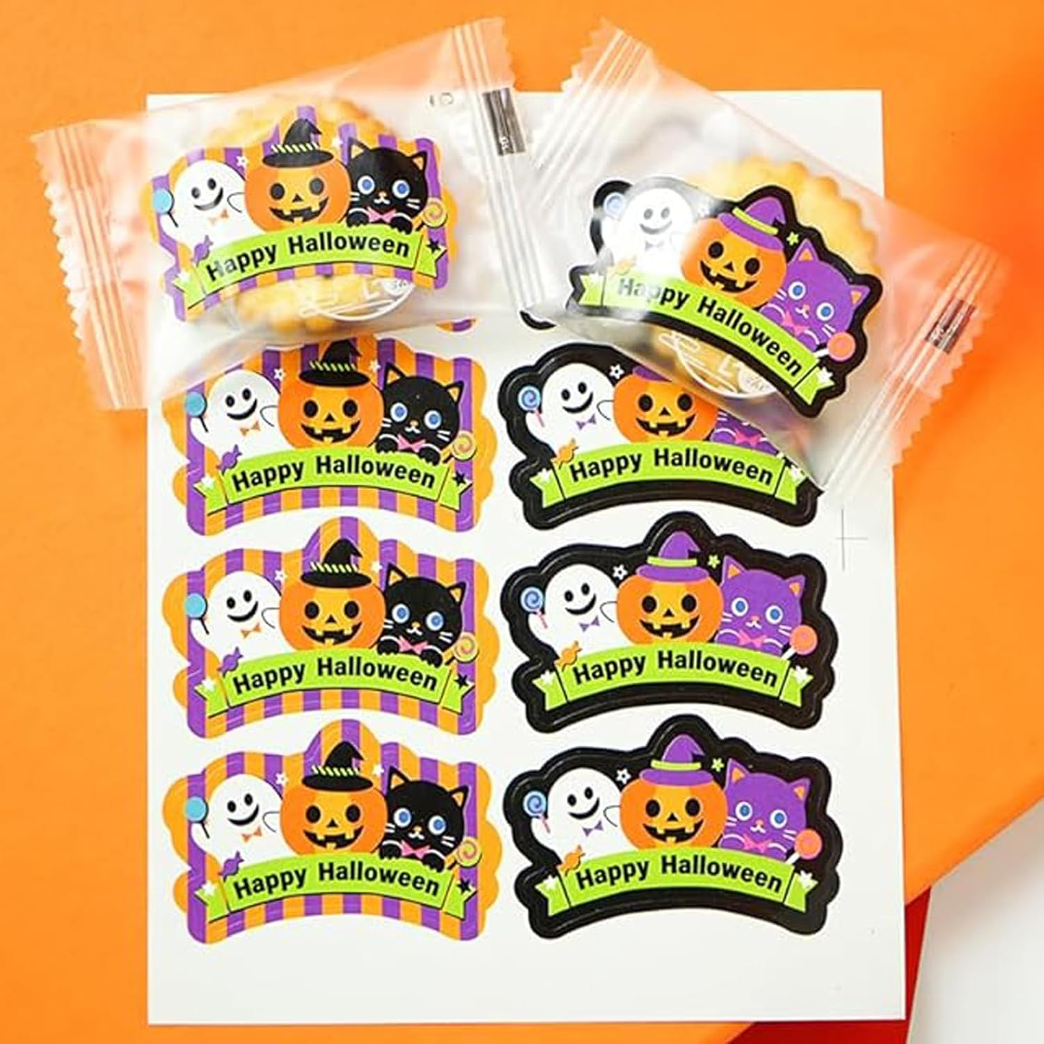 Happy Halloween Sticker Labels, Tuoyi 80Pcs 10 Sheets Ghost Pumpkin Cat Design,Ideal for Kids Halloween Party and Play Games image number 3