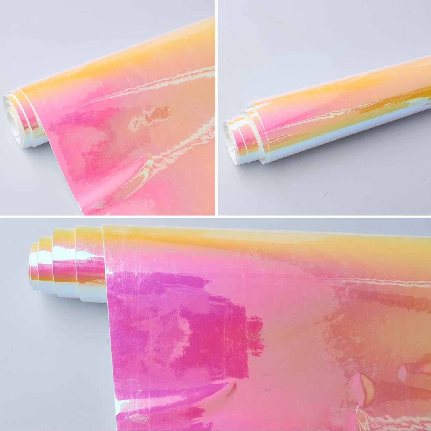 Aumohall Holographic Rainbow Pink Car Vinyl Wrap Chameleon Color Change High Gloss Self Adhesive Car Vinyl Film Roll, 53.14'' X 11.81'' image number 2