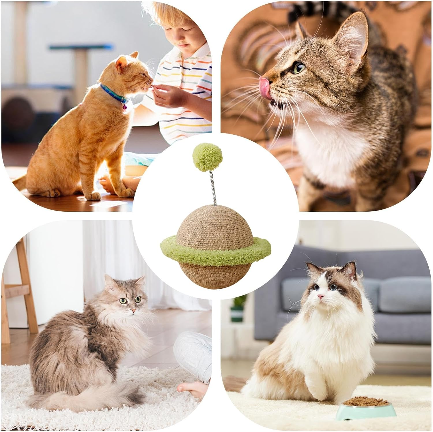 Indoor Cat Scratcher - Sisal Rope Cat Scratching Ball - Furniture Protection Boredom Toy for Kittens, Puppies, Pet image number 6