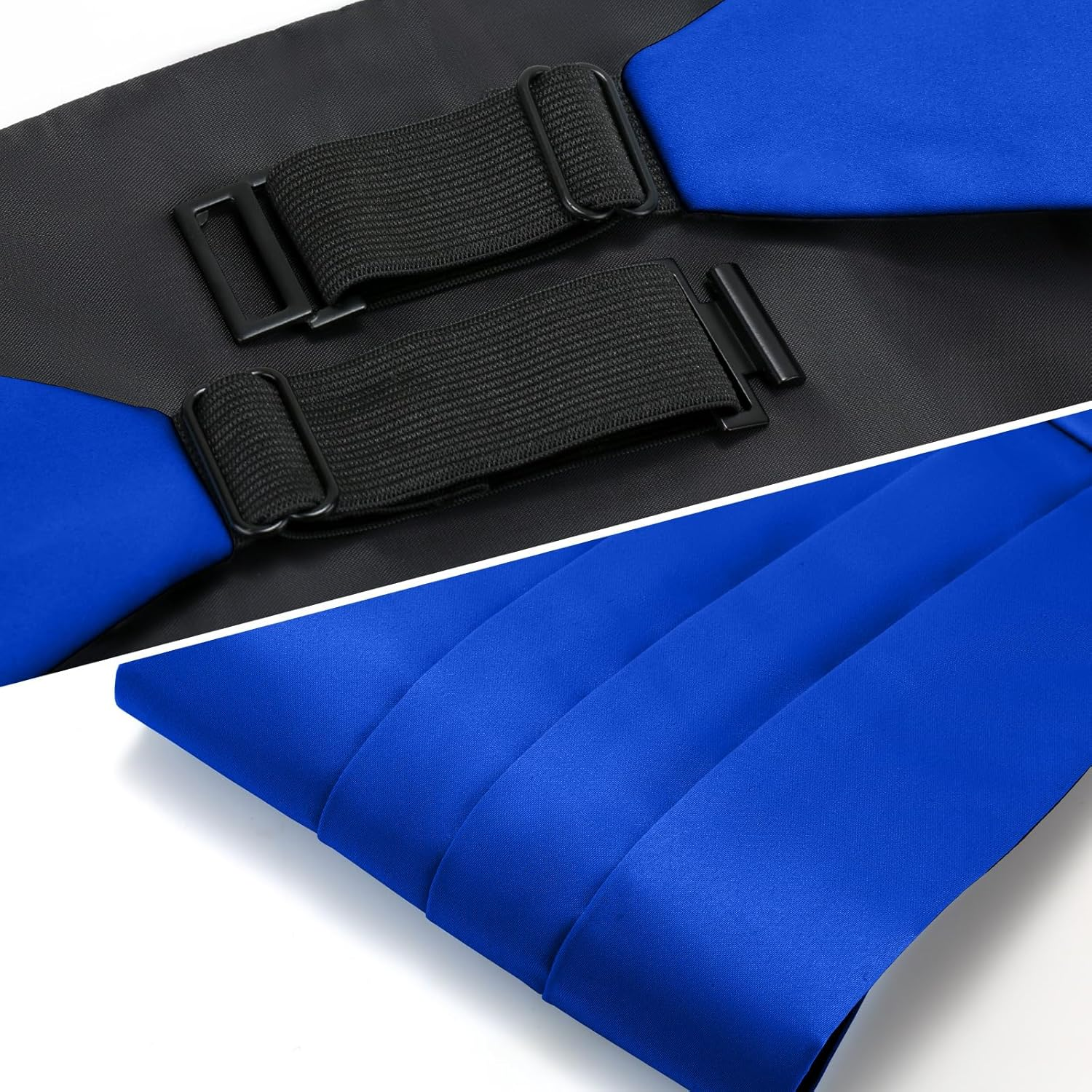 Cummerbund and Bow Tie Set Solid Color Adjustable Formal Men'S Black Cumberbund Bowtie Cufflinks Set & Pocket Squares - Black image number 5