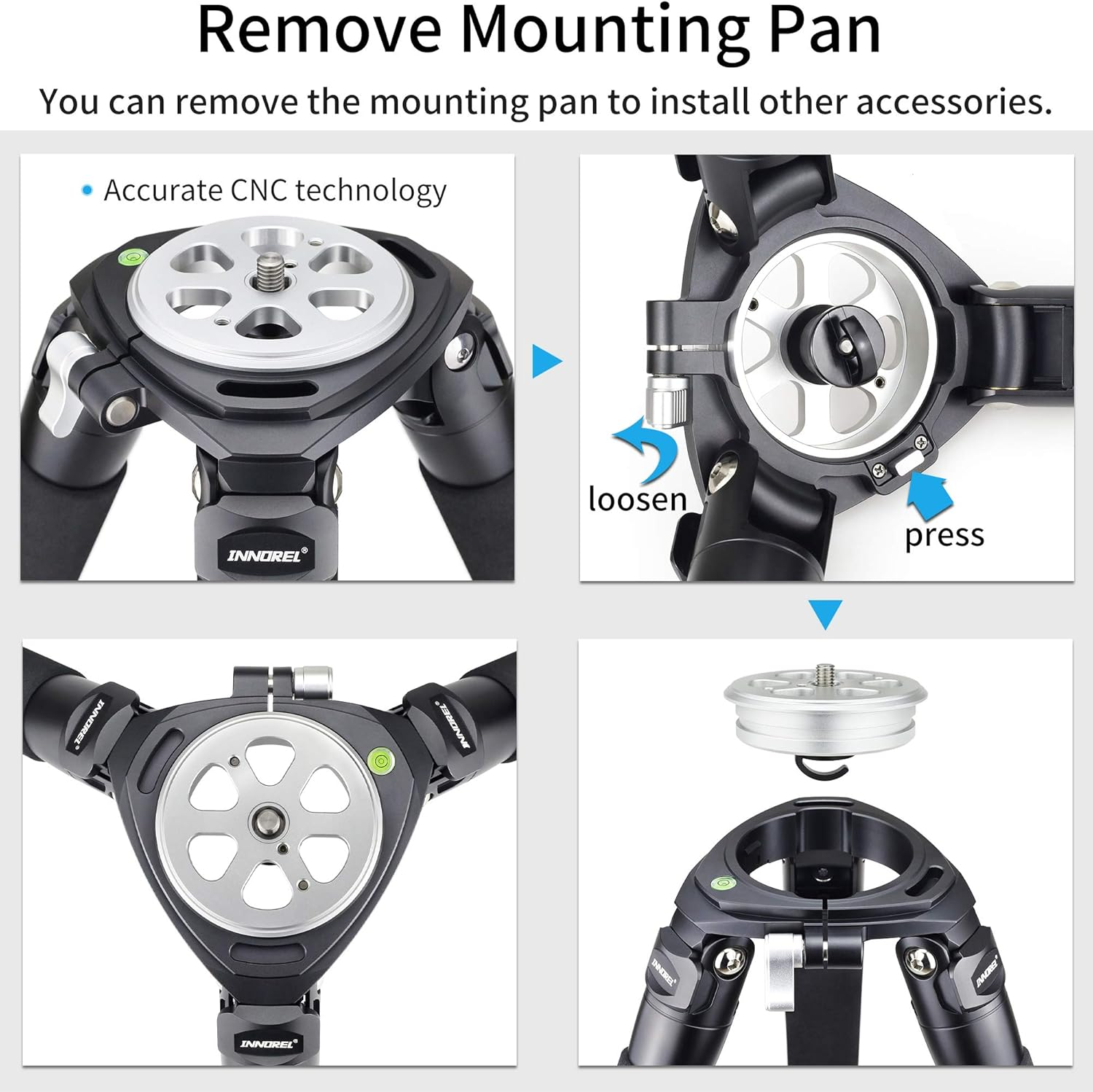 INNOREL RT90C Professional Carbon Fibre Tripod, Heavy Duty Stand with 75Mm Bowl Adapter, Height 160 Cm, 40Mm Tube for DSLR Cameras Compatible with Ball Head & Hydraulic Head Load 40Kg image number 3