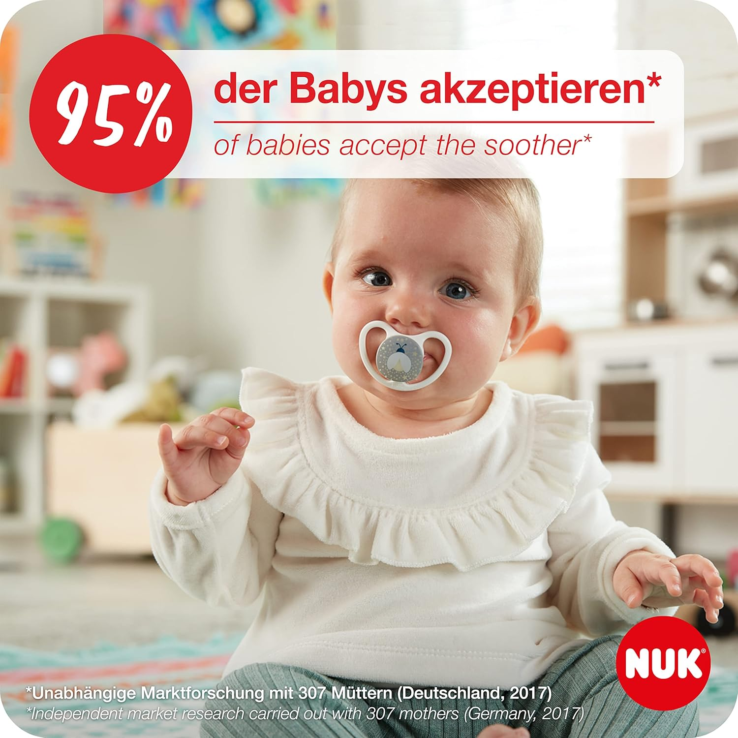 NUK Space Day & Night Baby Dummy | 18-36 Months | Glow-In-The-Dark Soothers with Extra Ventilation for Sensitive Skin | Bpa-Free Silicone | Zebra & Lion | 4 Count image number 2