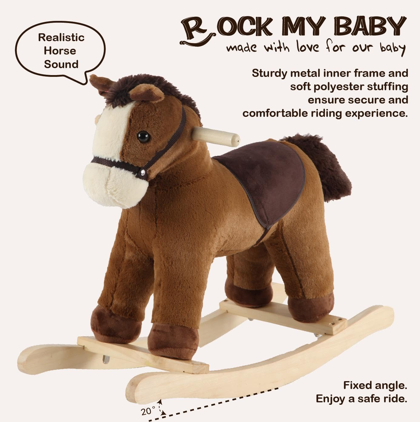 ROCK MY BABY Plush Rocking Horse, Soft Filling Ride on Pony, Rocking Animal, Stuffed Rocker for Kids 18 Months and up (Dark Brown) image number 4