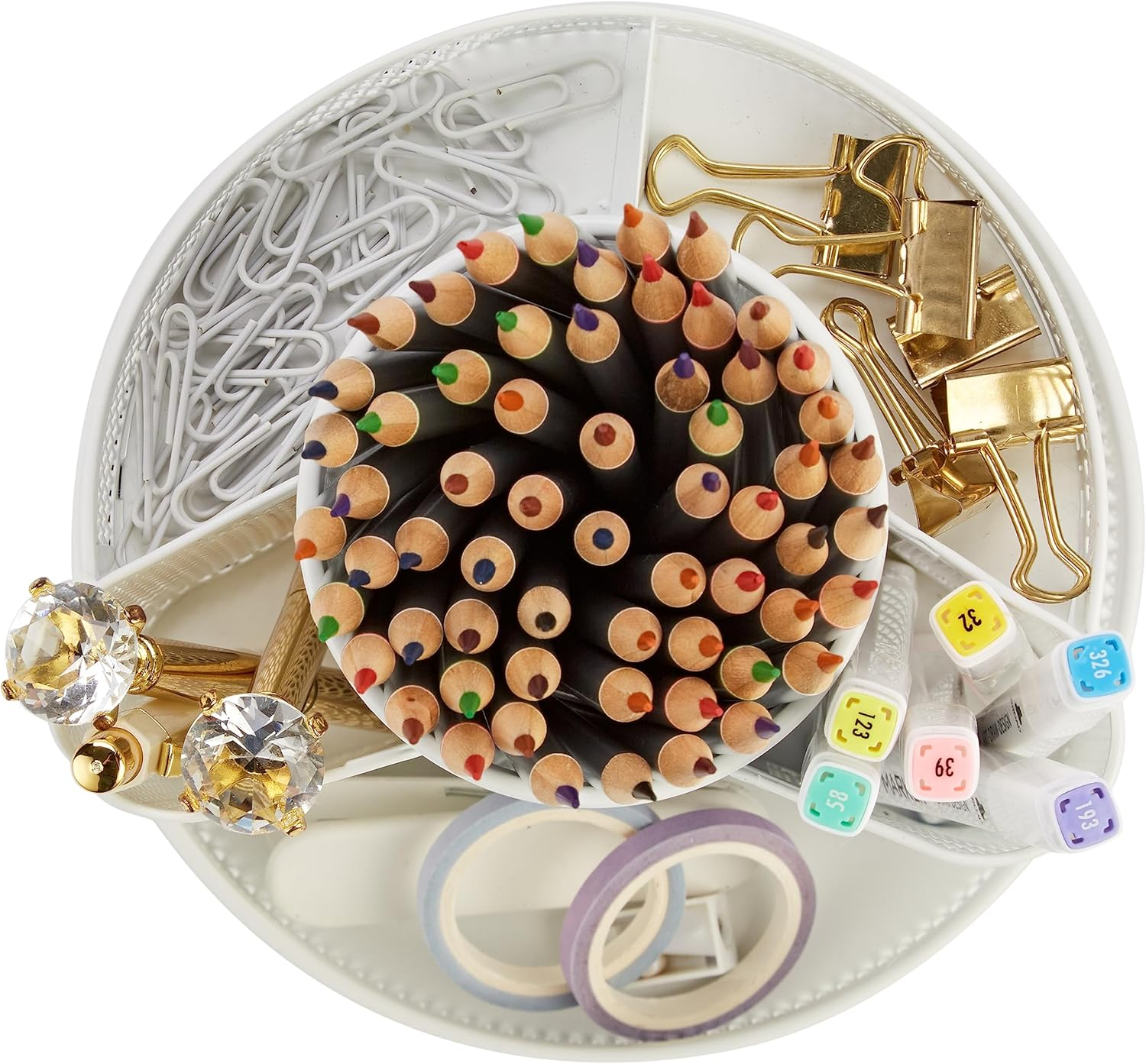 Annova Mesh Desk Organizer Rotate with 6 Compartments round Spinning Tidy Candy/Pen Holder Desk Accessories Office, Art Supply, Storage, Classroom, Home image number 4