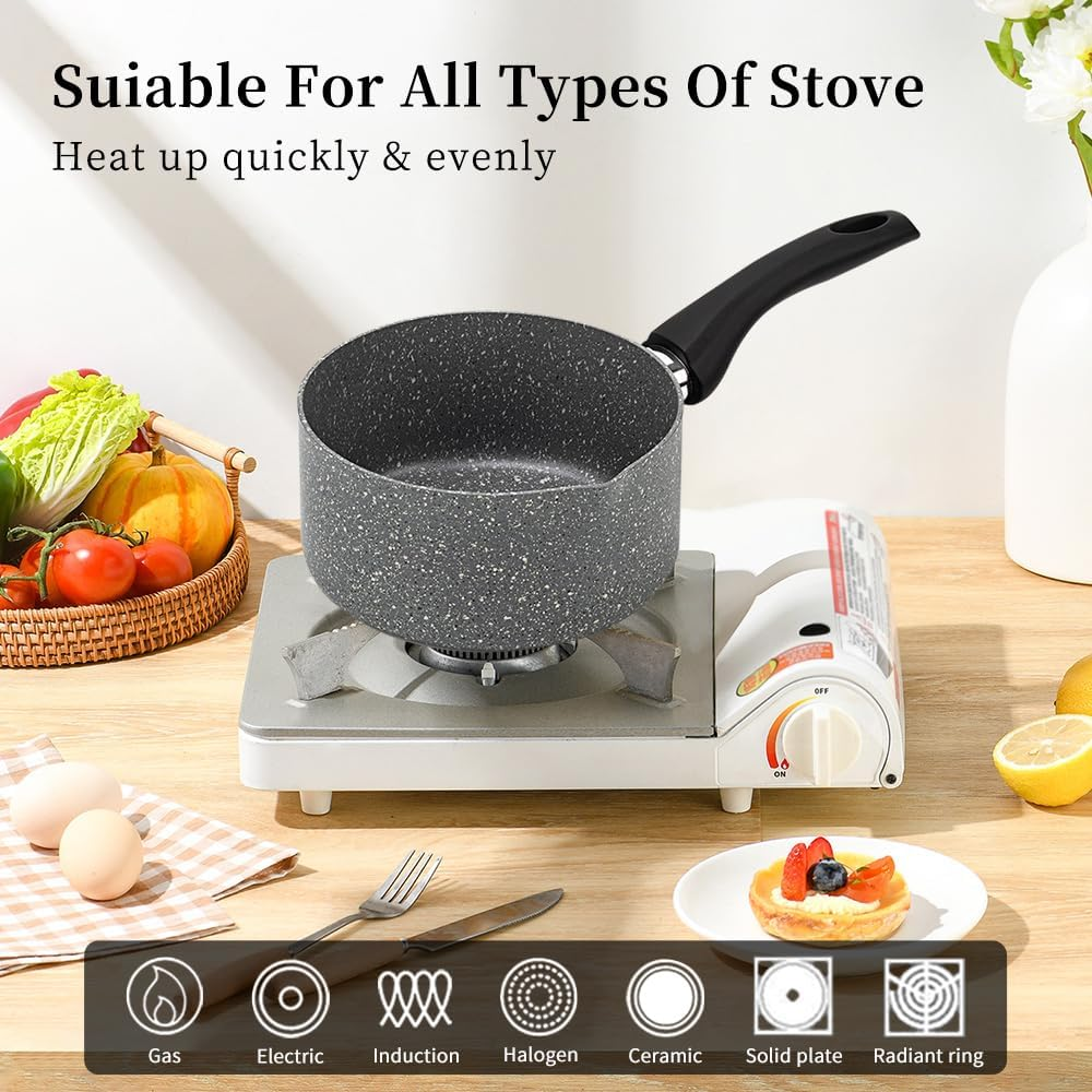 RELICE Nonstick Saucepan 1.6 Quart with Strainer Glass Lid Small Multipurpose Pasta Pot Stay-Cool Handle Kitchen Cookware for Soup Milk Noodle, Induction Comptable, PFOA Free 2025 New (16 Cm) 1.5L image number 4