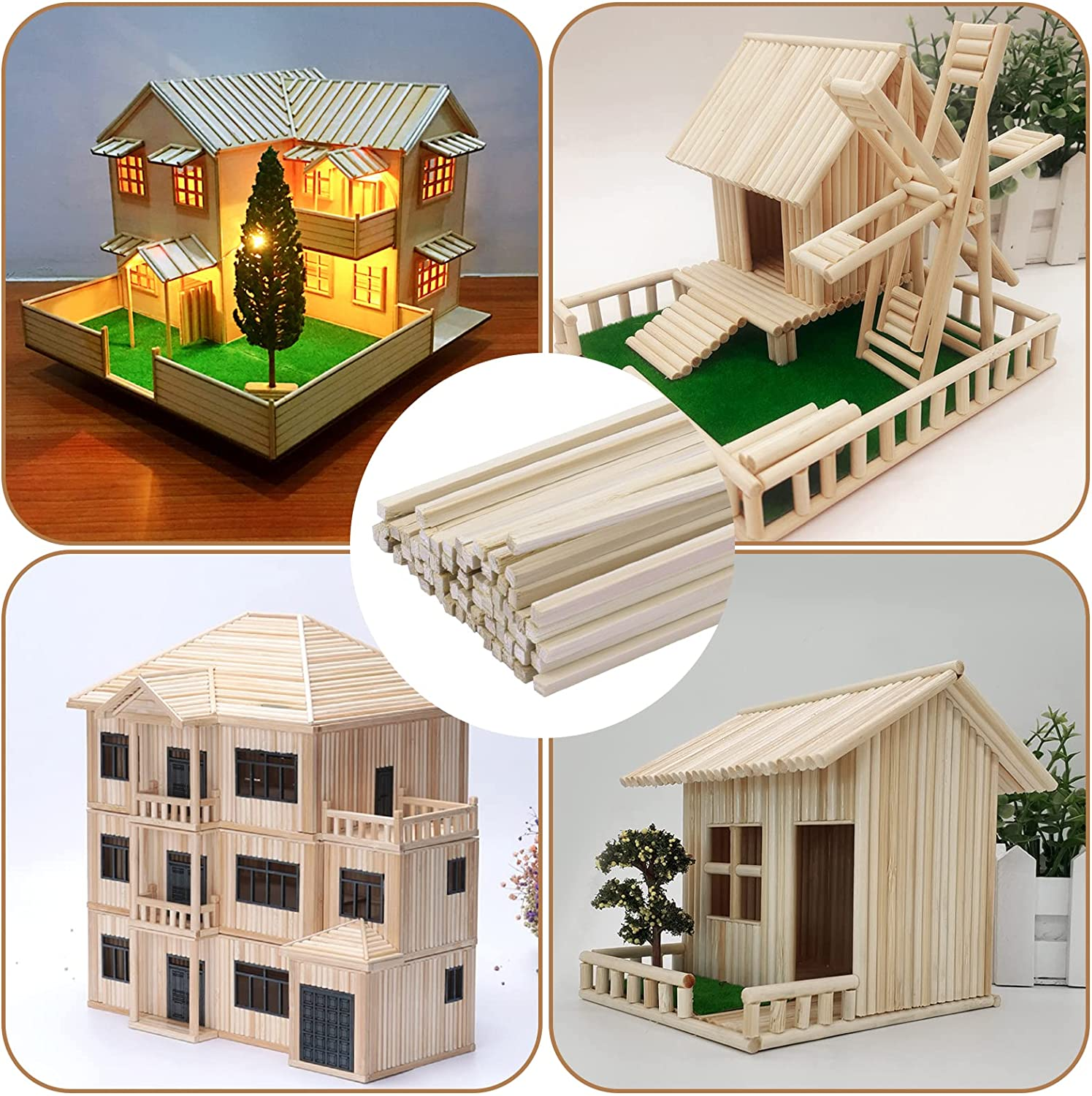 SAVITA Wood Sticks for Crafting, 60Pcs 300 X 3 X 3Mm/12 X 1/8 X 1/8 Inch Dowel Rods Square Unfinished Wood Strips for Crafts and DIY Projects image number 3