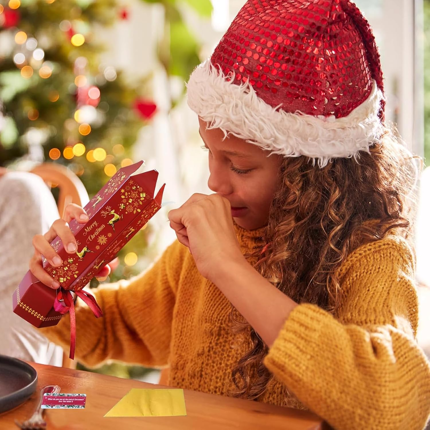 15 Packs Christmas Crackers, Make Your Own Christmas Crackers Kit, DIY Christmas Crackers Bulk, Christmas Party Cracker Candy Paper Boxes Novelty Decorations with Hats Riddle Cards Prize, No Snap image number 2