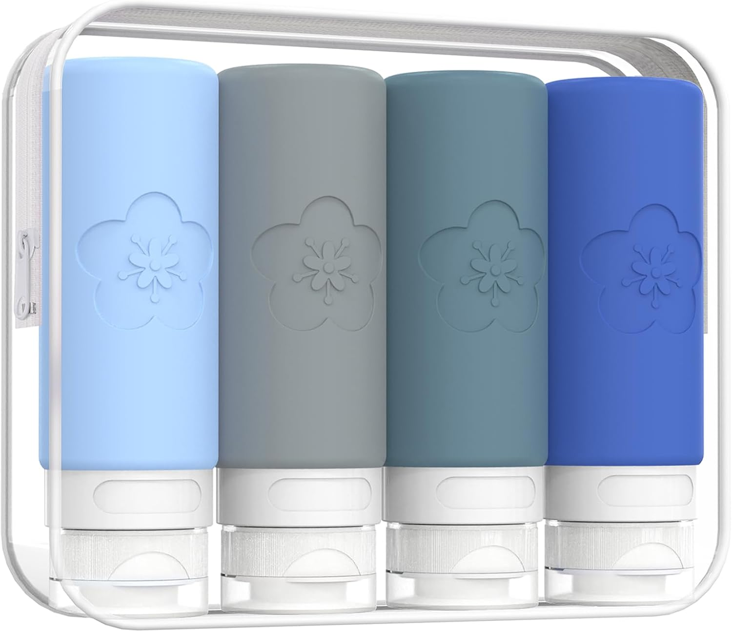 100Ml Silicone Travel Bottles for Toiletries, 4 Pack Leak Proof Refillable Squeezable Containers with Clear Zipper Bag and Labels, Portable Travel Essentials 3Oz for Shampoo Conditioner