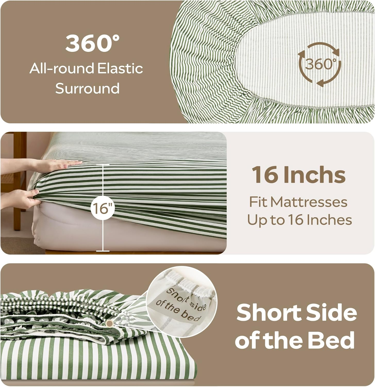 JELLYMONI Striped Sheets Set Queen Size, 4 Pieces 100% Cotton Bed Sheets - 16" Deep Pockets Fitted Flat Sheet & Pillowcase Bedding Set, Ultra-Soft, Machine Washable image number 2