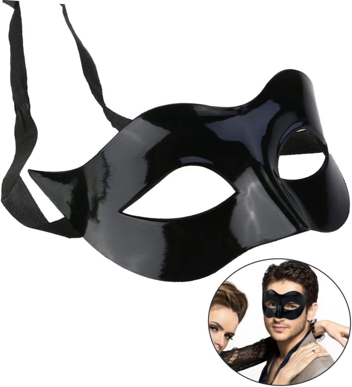 SHOWERORO 6Pcs Black Half Face Mask for Men Plastic Eye Mask Masquerade Cosplay Party Costume Accessory image number 3