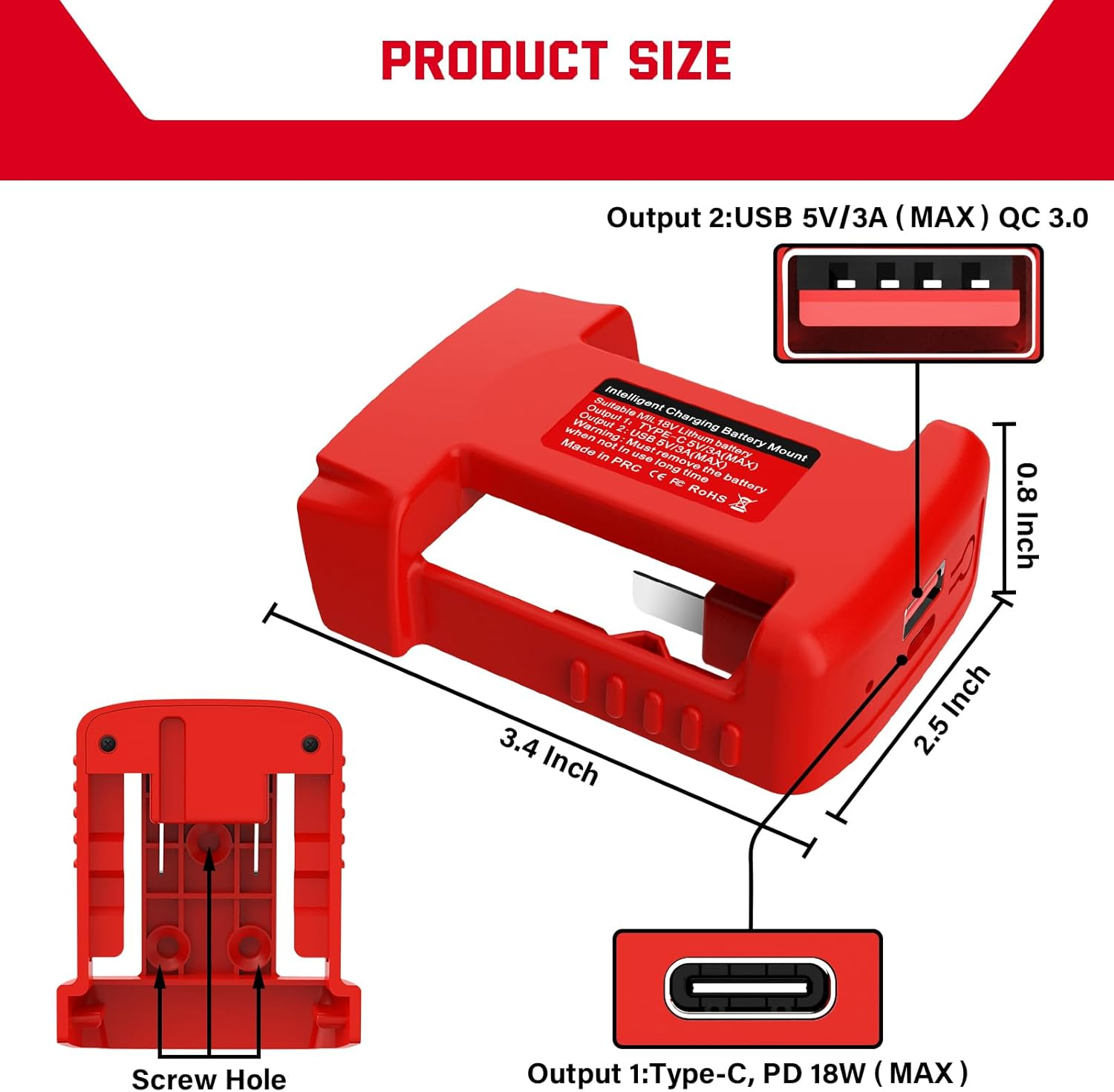 2 Packs USB Charger for Milwaukee 18V M18 Battery, Power Connector with USB and Type-C Charging Interface, Power Wheel Adapter (Adapter Only) - For Mak 18V image number 2