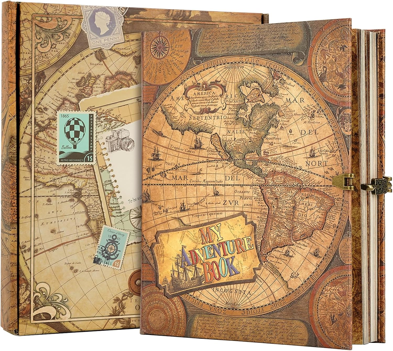 My Adventure Book Leather Scrapbook Photo Album - 164 Acid-Free Pages, Vintage Travel Journal for Anniversaries, Vacations & Date Nights, Pocket-Sized Memory Book, Gift for Couples, Him & Her