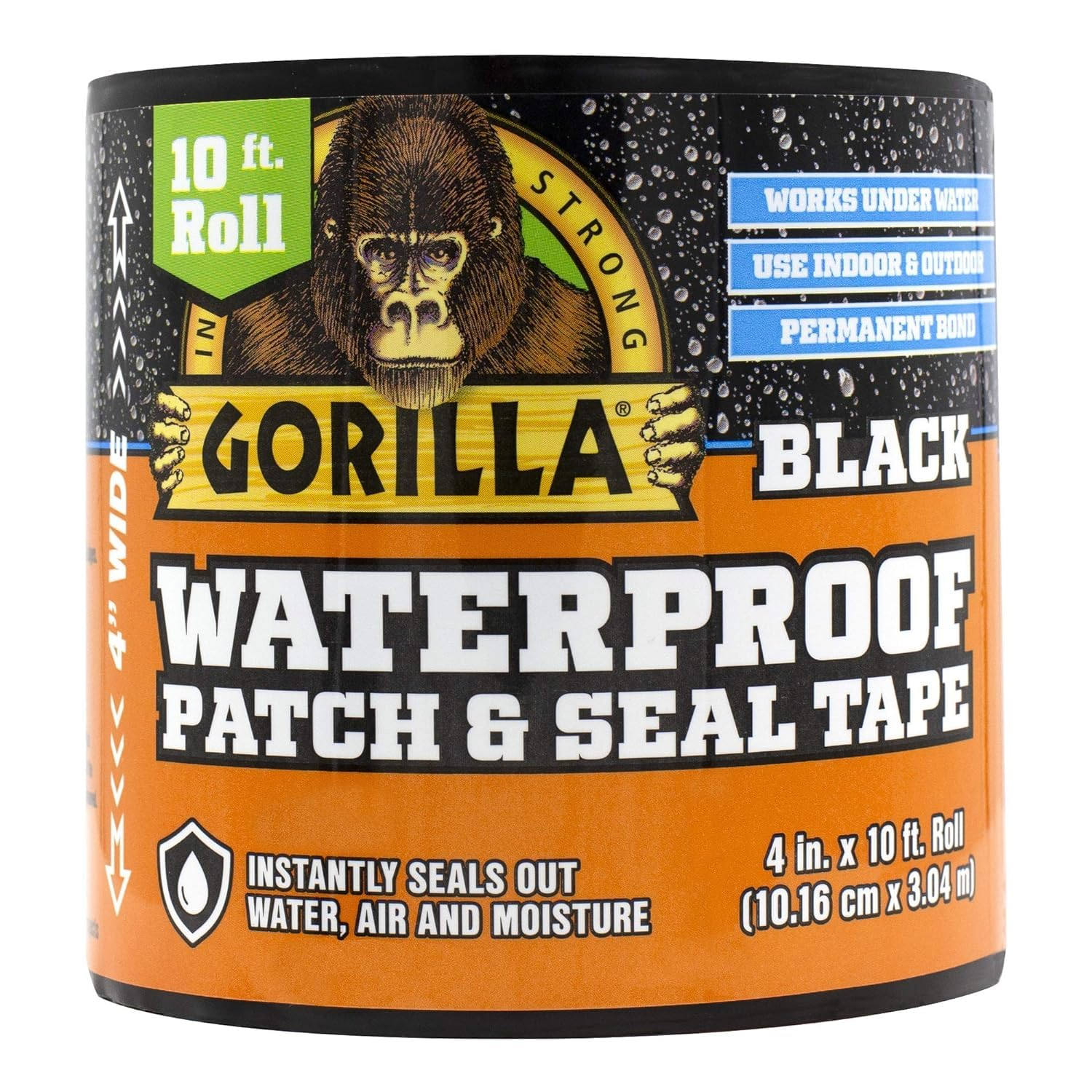 Gorilla Waterproof Patch and Seal Tape 4" X 10' Black, (Pack of 1)